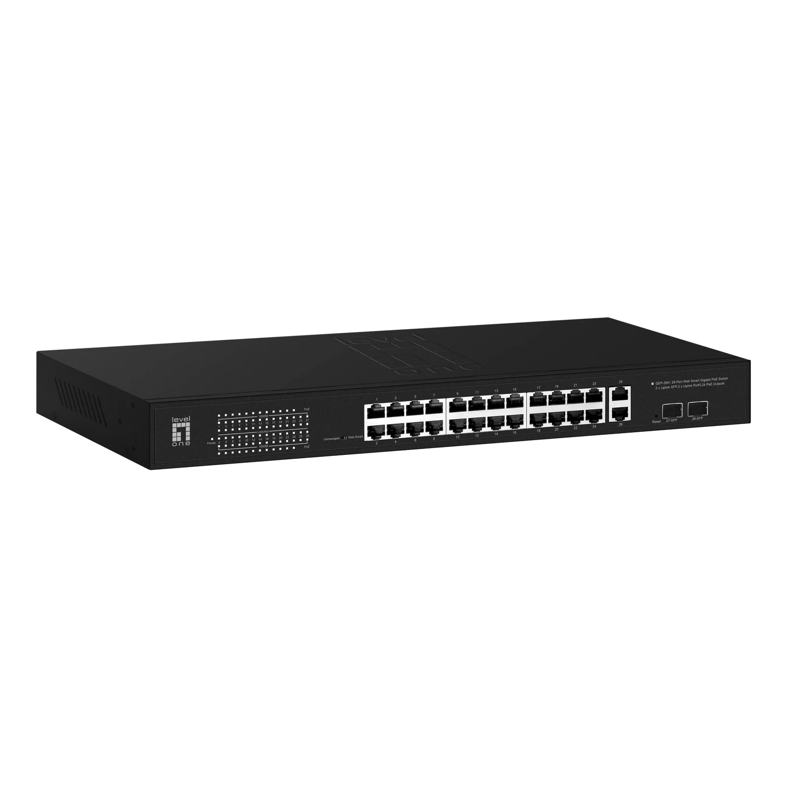 LevelOne GEP-2841 commutateur réseau Géré L2 Gigabit Ethernet (10/100/1000) Connexion Ethernet, supportant l'alimentation via ce port (PoE) 1U Noir