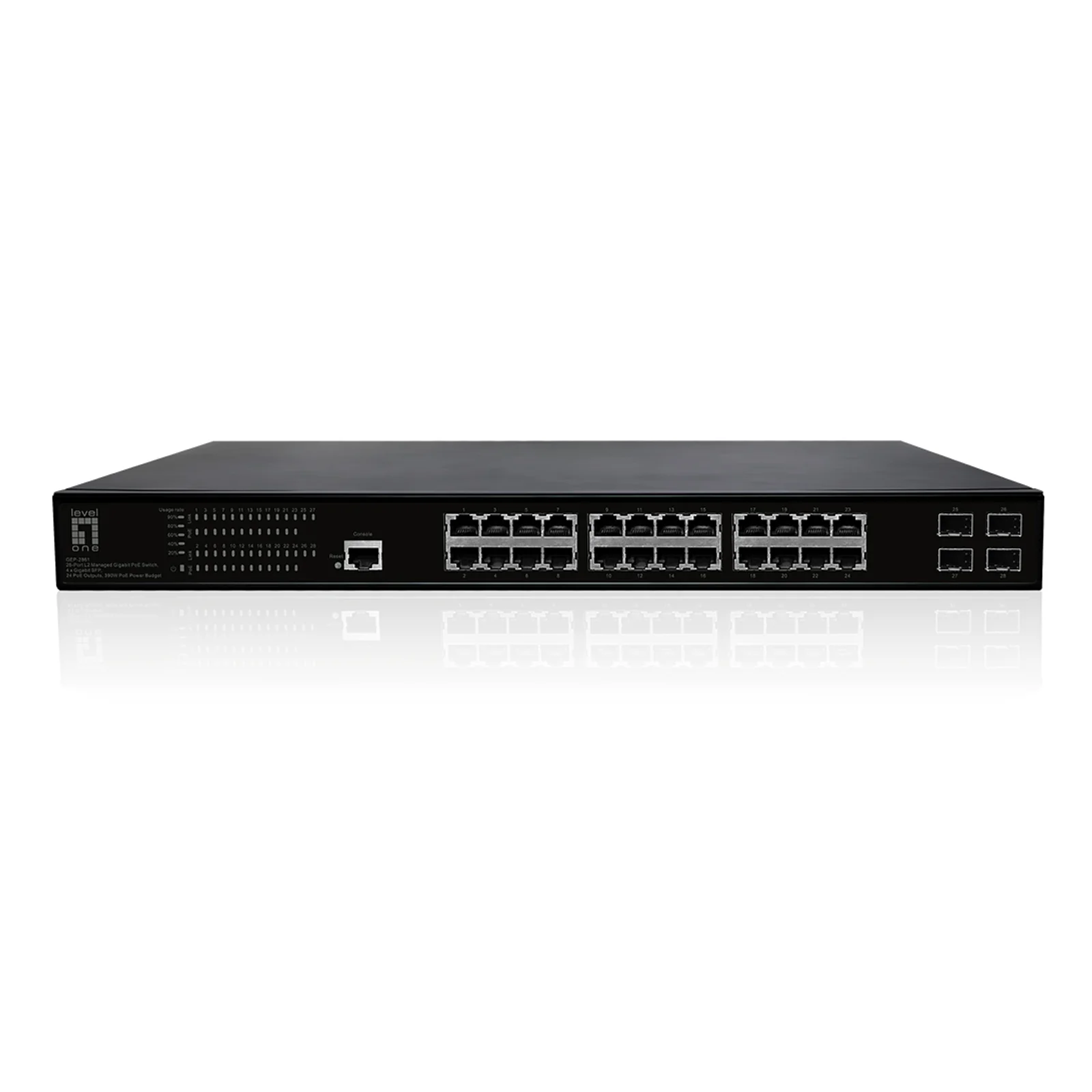LevelOne GEP-2861 commutateur réseau Géré L2 Gigabit Ethernet (10/100/1000) Connexion Ethernet, supportant l'alimentation via ce port (PoE) 1U Noir
