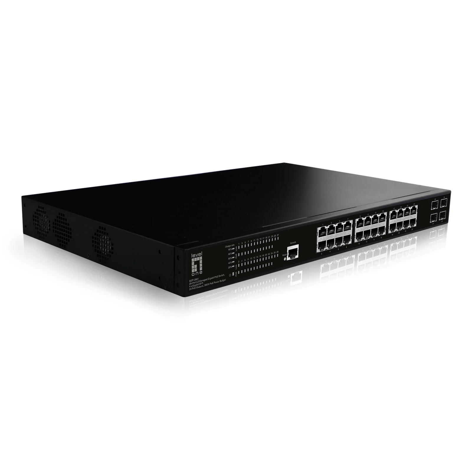 LevelOne GEP-2861 commutateur réseau Géré L2 Gigabit Ethernet (10/100/1000) Connexion Ethernet, supportant l'alimentation via ce port (PoE) 1U Noir