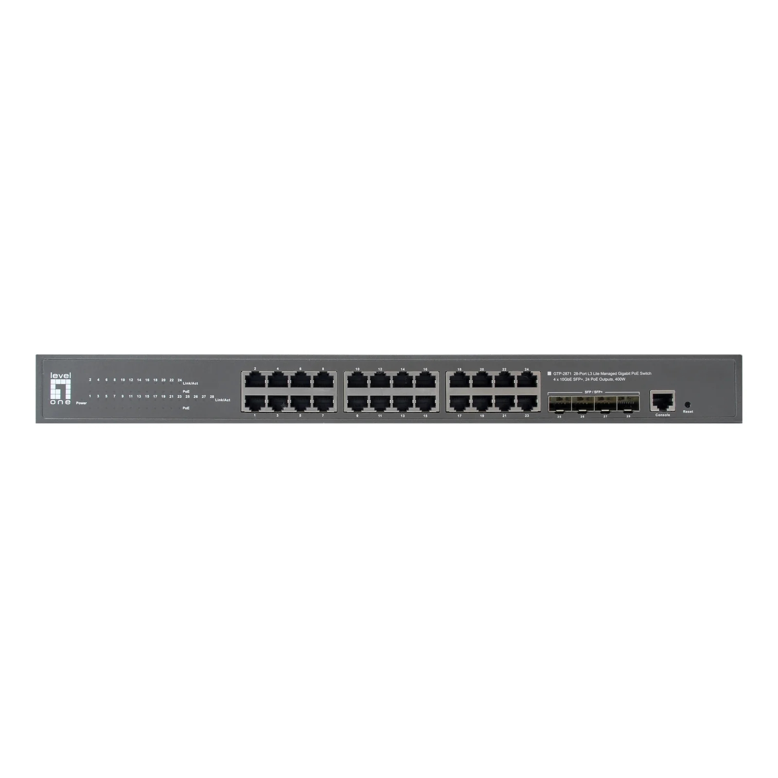 LevelOne GTP-2871 commutateur réseau Géré L3 Gigabit Ethernet (10/100/1000) Connexion Ethernet, supportant l'alimentation via ce port (PoE) Gris