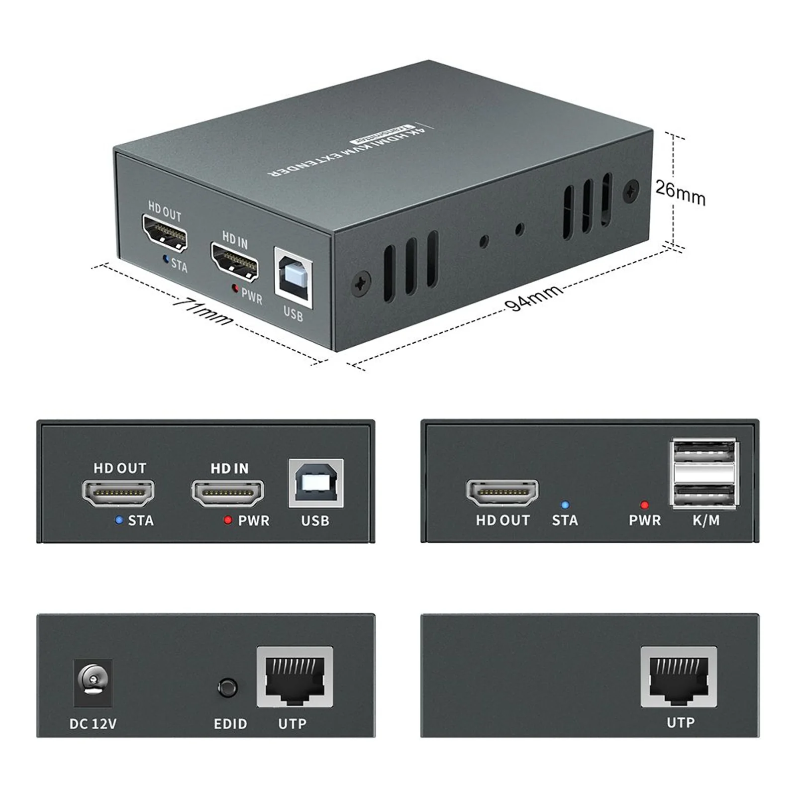 LevelOne HVE-8111 extension audio/video Émetteur et récepteur AV Noir