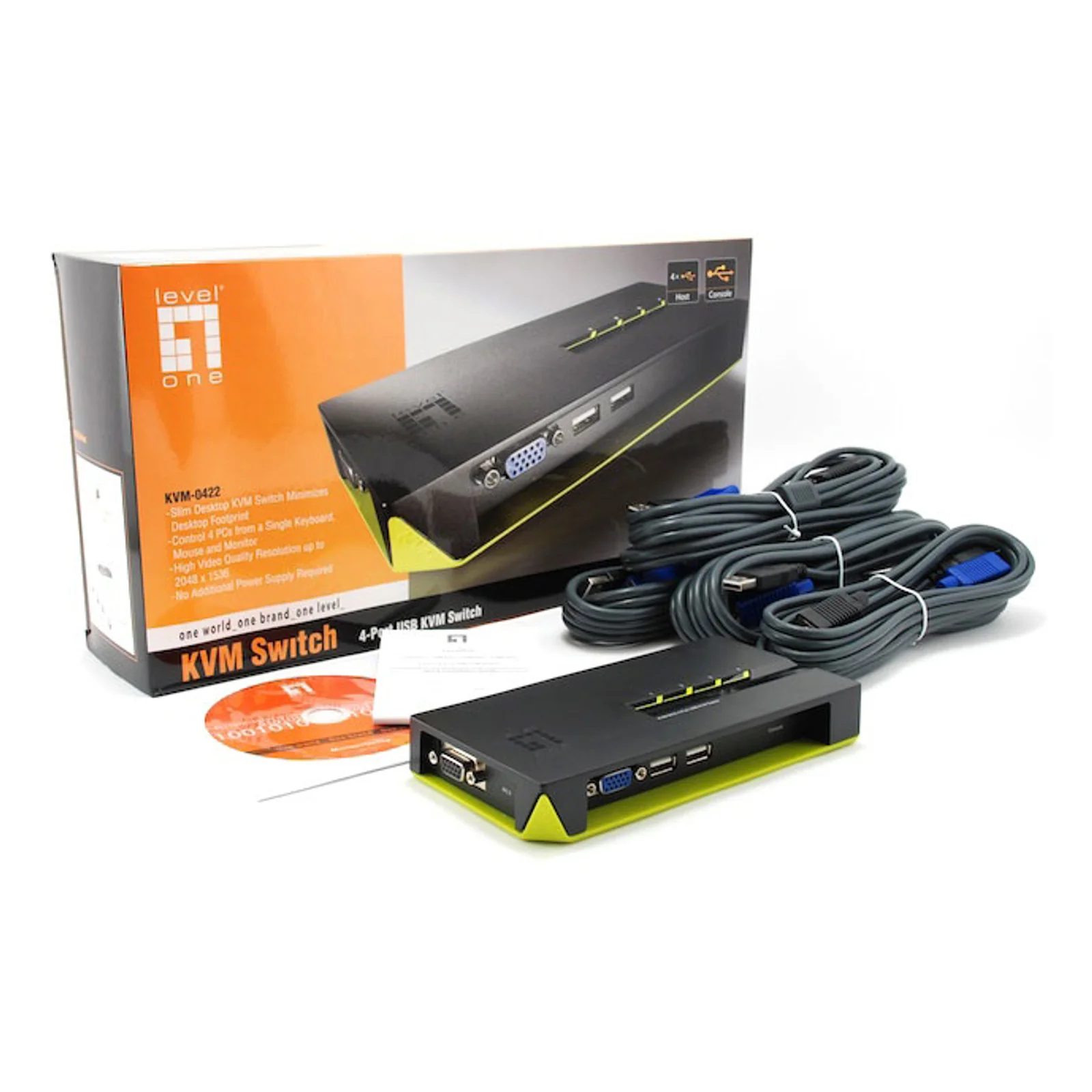 LevelOne KVM-0422 commutateur écran, clavier et souris Noir, Vert