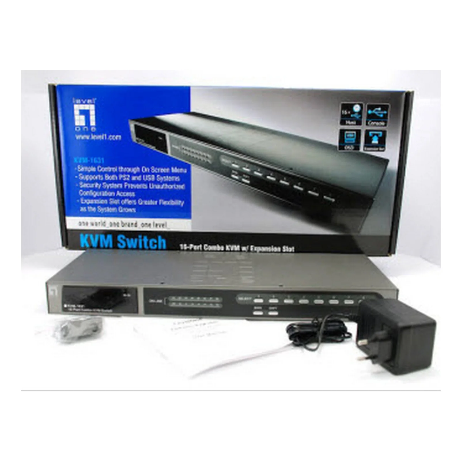 LevelOne KVM-1631 commutateur écran, clavier et souris Grille de montage Noir