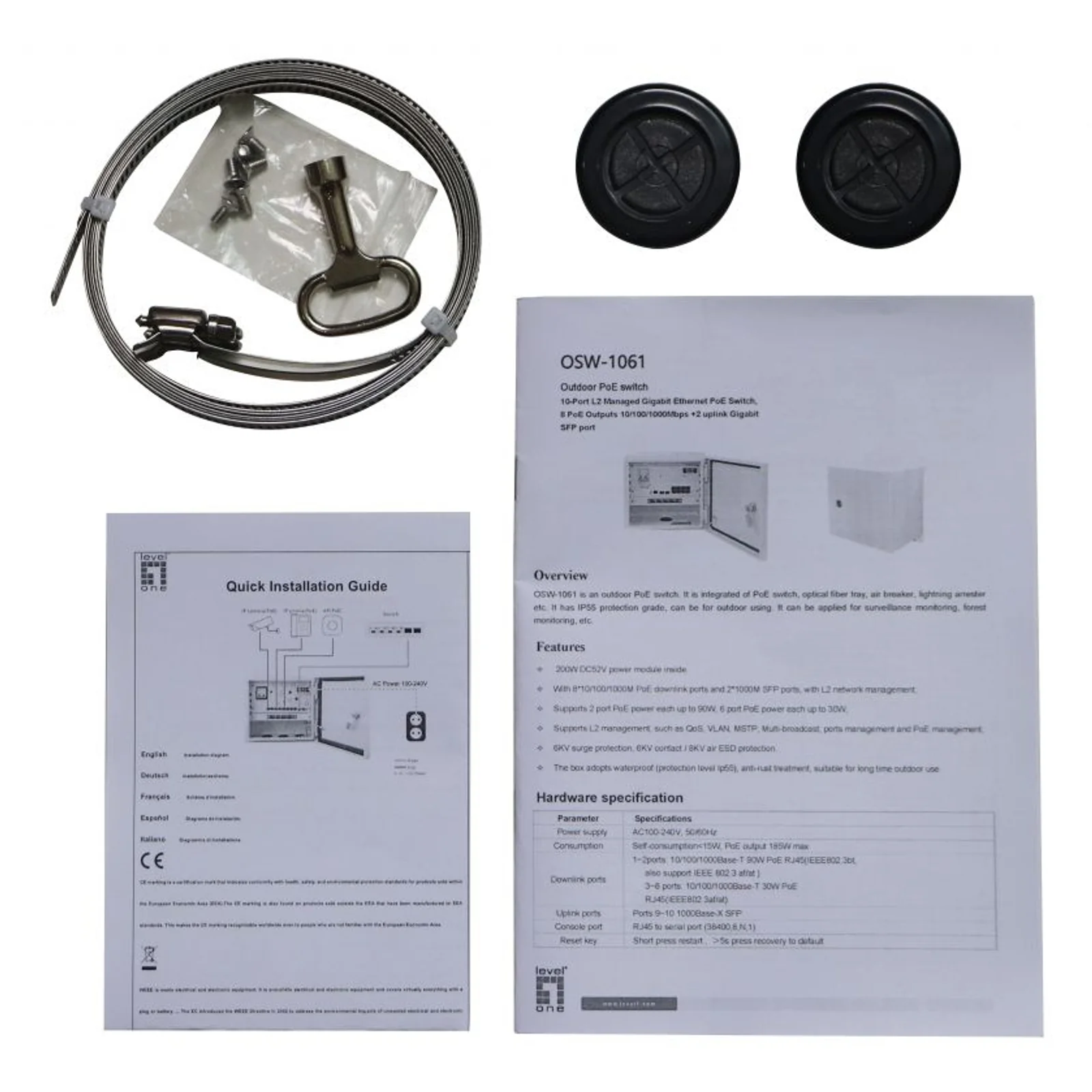 LevelOne OSW-1061 commutateur réseau Géré L2 2.5G Ethernet (100/1000/2500) Connexion Ethernet, supportant l'alimentation via ce port (PoE) Noir