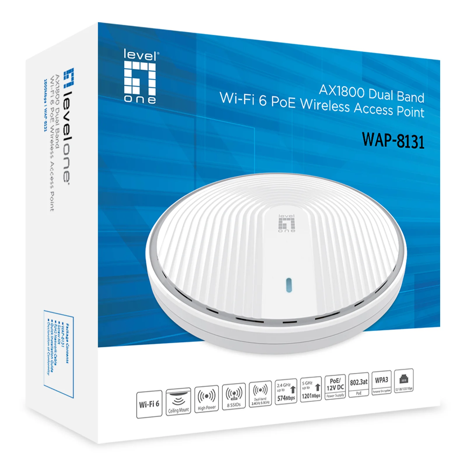 LevelOne WAP-8131 point d'accès réseaux locaux sans fil 1800 Mbit/s Blanc Connexion Ethernet, supportant l'alimentation via ce port (PoE)