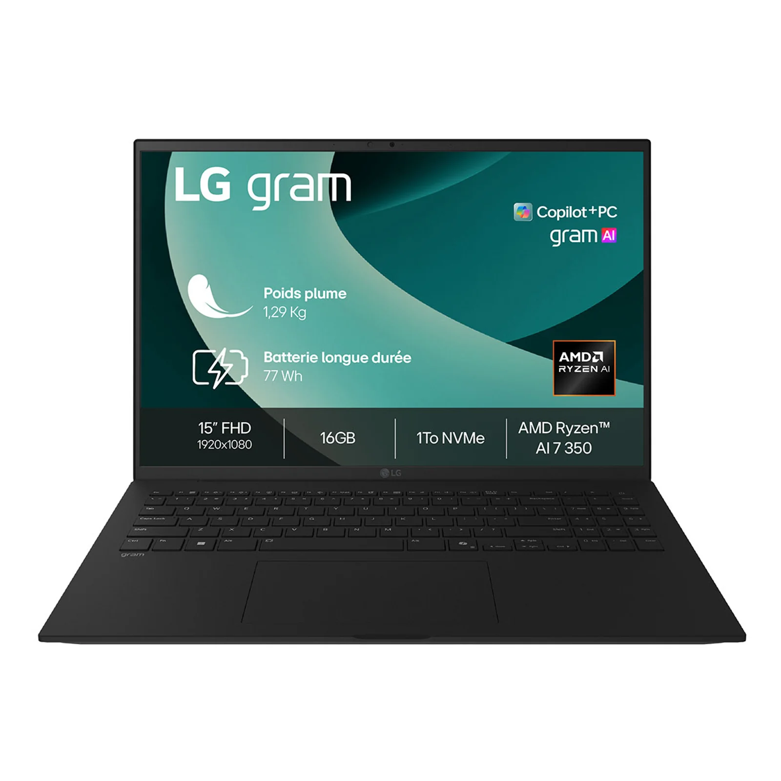 Gram 15Z80T Copilot+ PC AMD Ryzen AI 7 350 Ordinateur portable 39,6 cm (15.6") Full HD 16 Go LPDDR5x-SDRAM 1 To SSD Wi-Fi 6E (802.11ax) Windows 11 Pro Français Noir