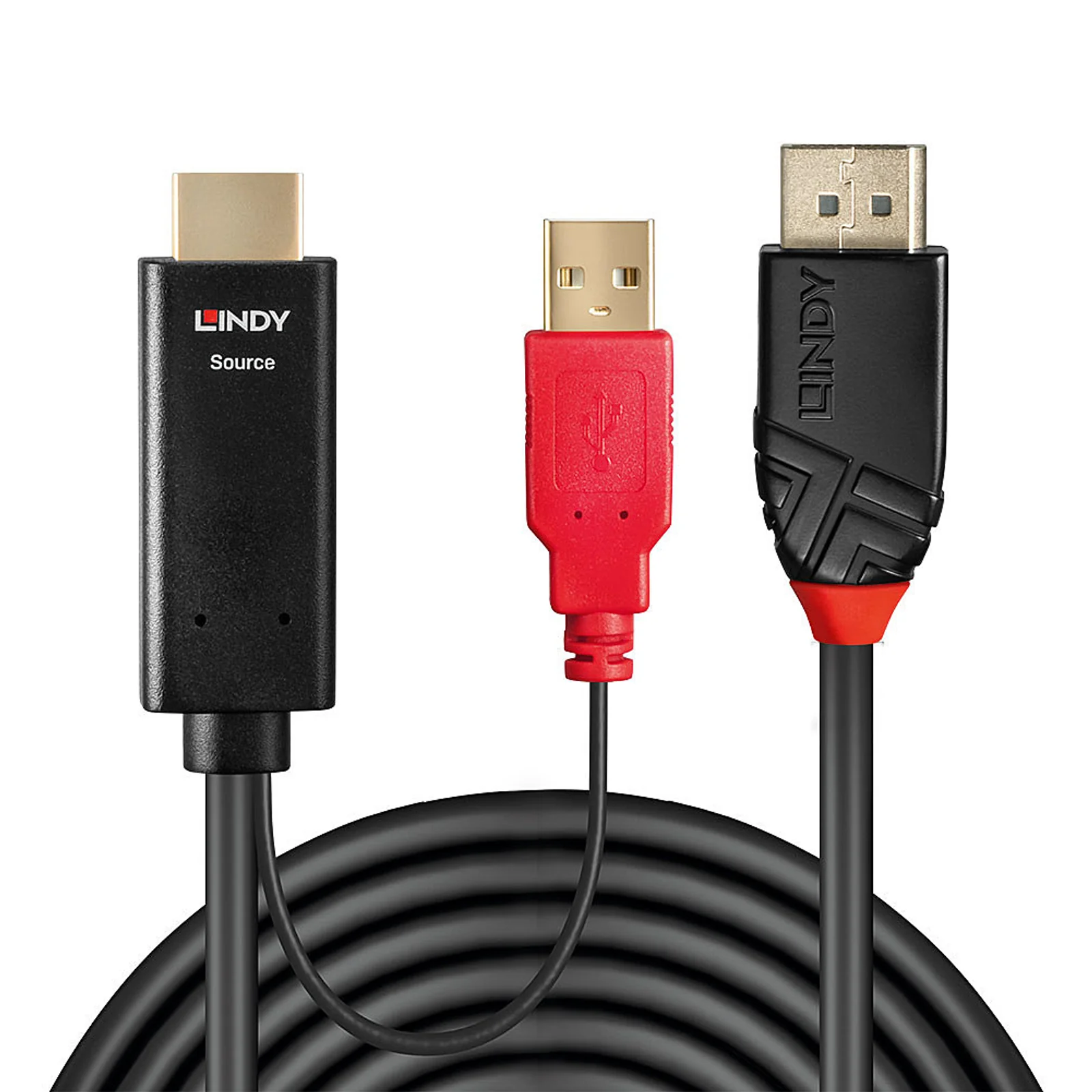 Lindy 41424 câble vidéo et adaptateur 0,5 m DisplayPort HDMI + USB Noir