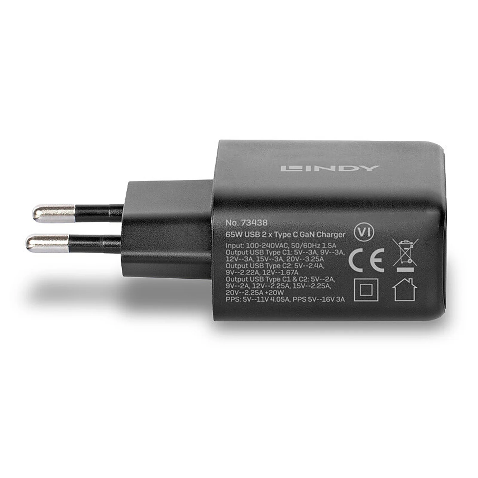 Lindy Chargeur GaN 65W 2 x USB Type C