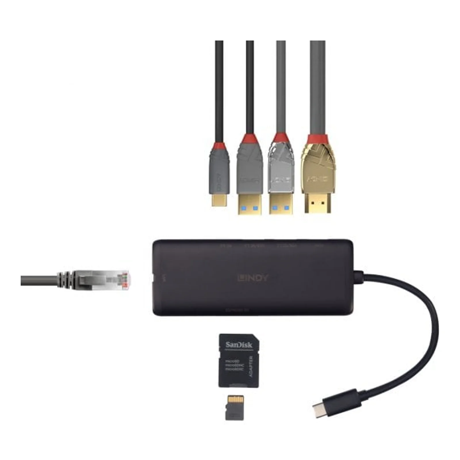 Lindy DST-Mini, Mini Docking Station USB-C pour Laptop avec prise en charge 4k & possibilité de charge 100W