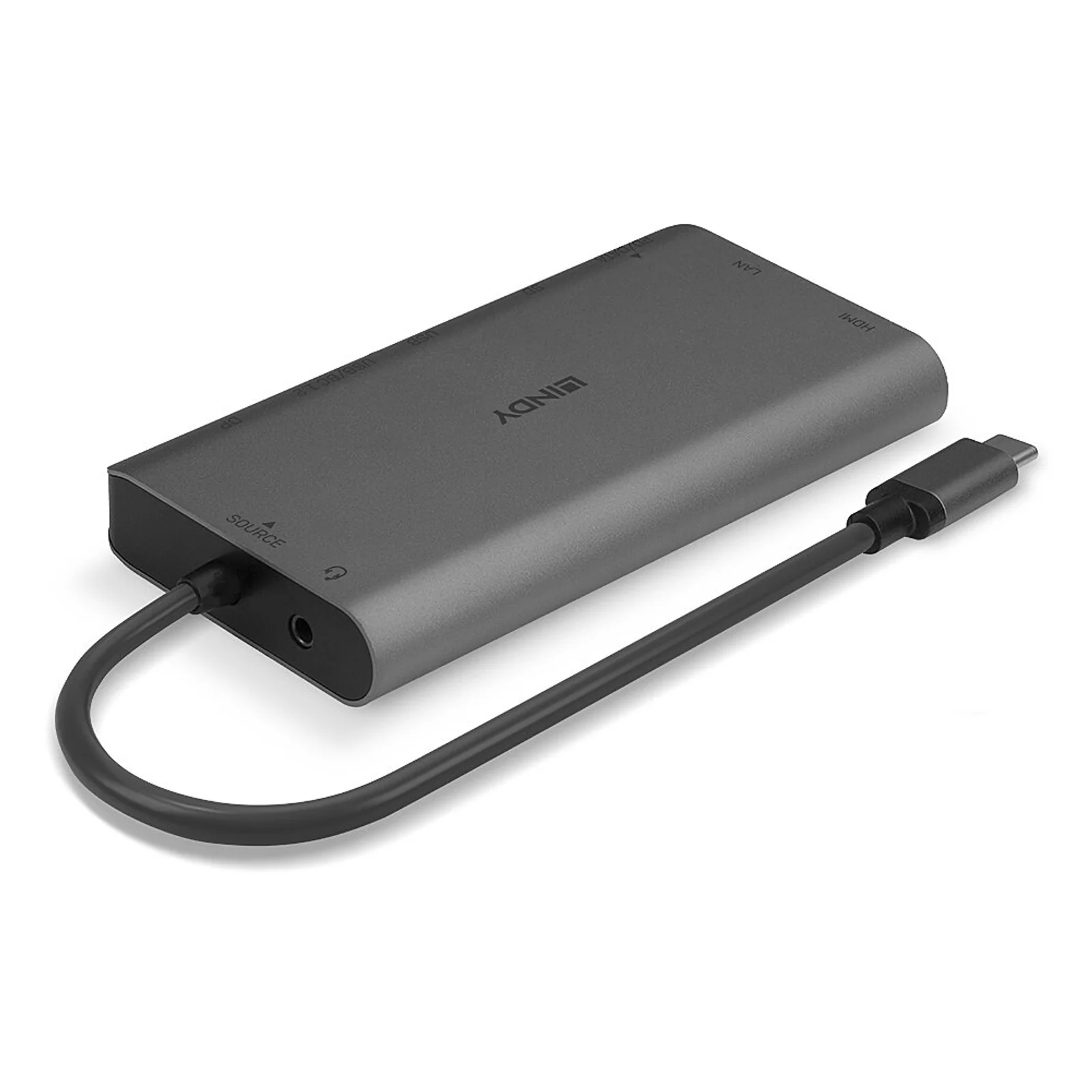 Lindy DST-Mini XT, Mini Docking Station USB-C pour Laptop pour un écran (4K) ou deux écrans (Full HD) & charge 100W
