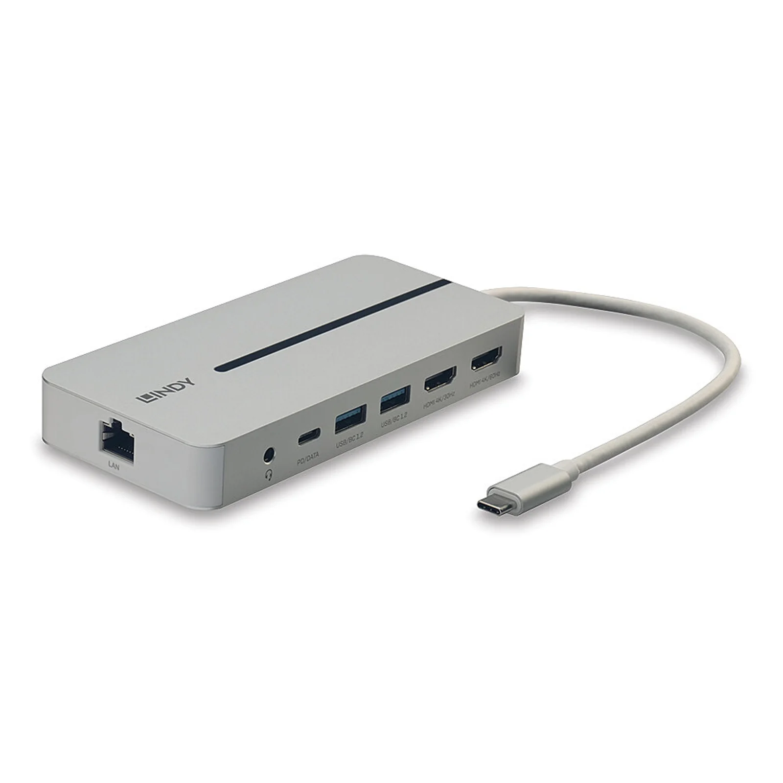 Lindy DST-Mx Duo, Mini Docking Station USB-C pour Laptop/MacBook avec prise en charge 4K sur deux écrans et charge 100W