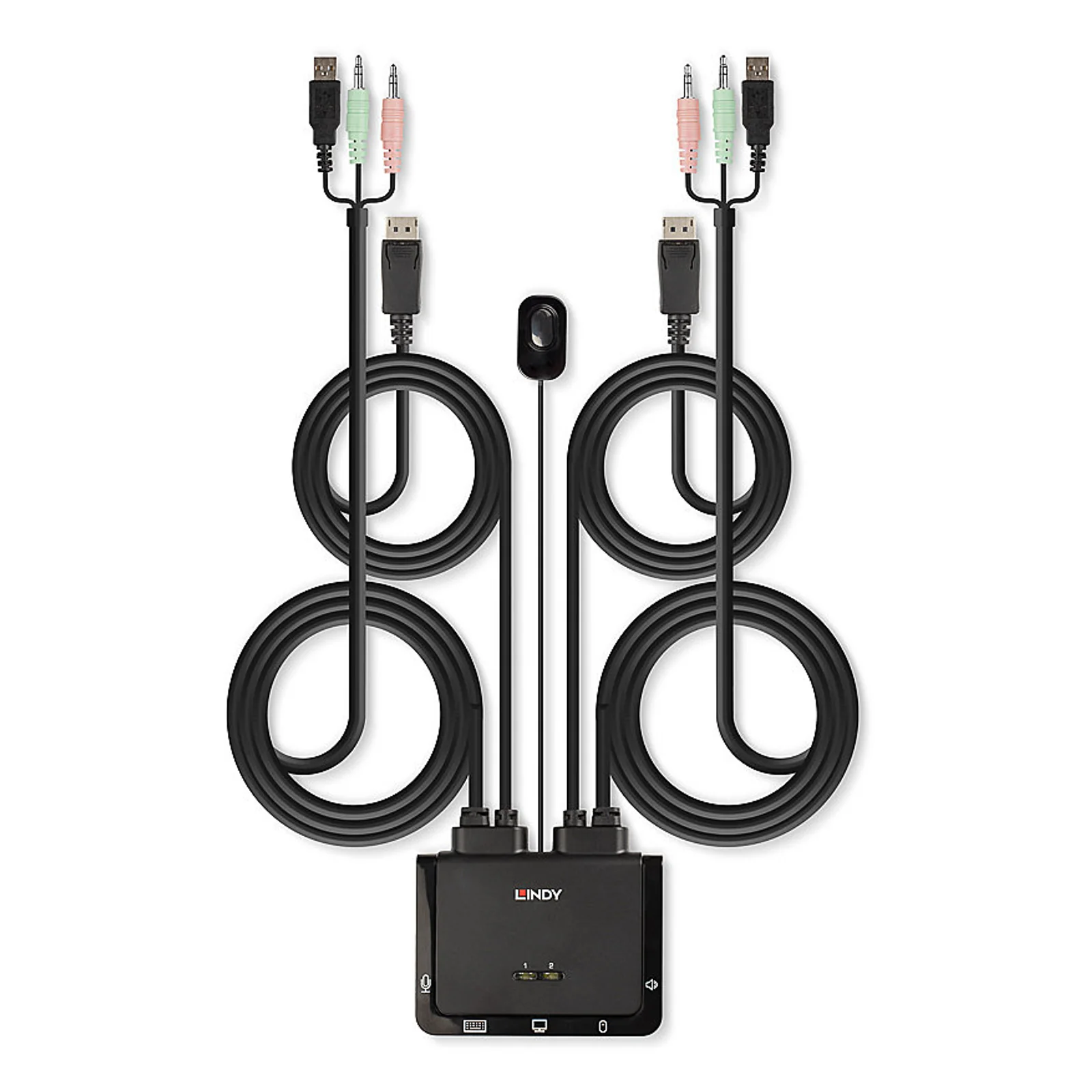 Lindy Switch KVM 2 Ports DisplayPort 1.2, USB 2.0 & Audio, Câbles Intégrés