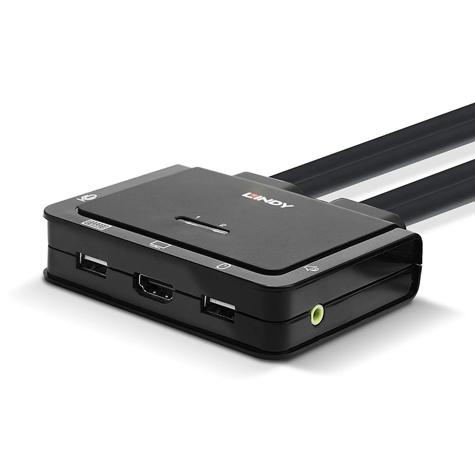 Lindy Switch KVM 2 ports HDMI 4K30, USB 2.0 & audio, câbles intégrés