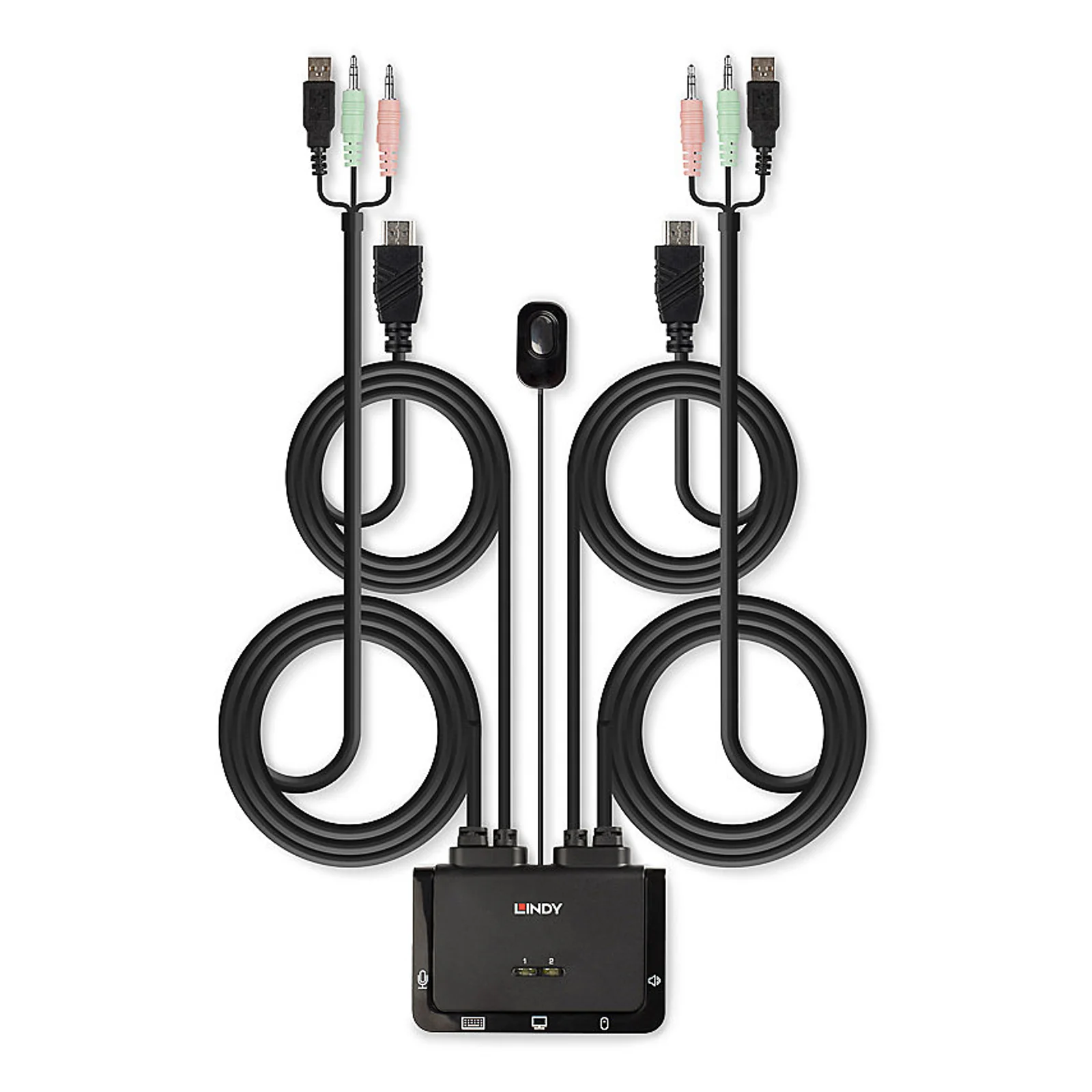 Lindy Switch KVM 2 ports HDMI 4K30, USB 2.0 & audio, câbles intégrés