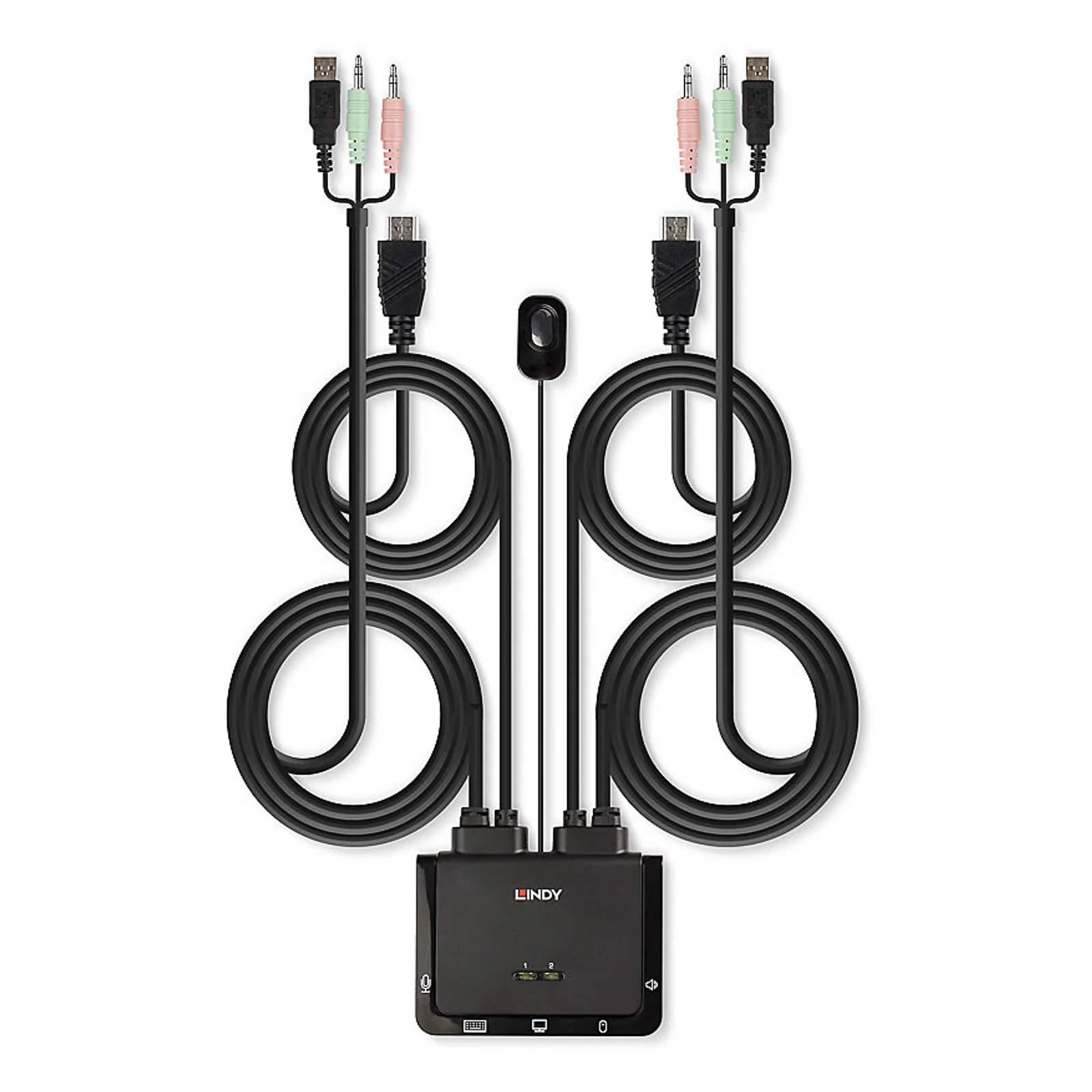 Lindy Switch KVM 2 ports HDMI 4K60, USB 2.0 & audio, câbles intégrés