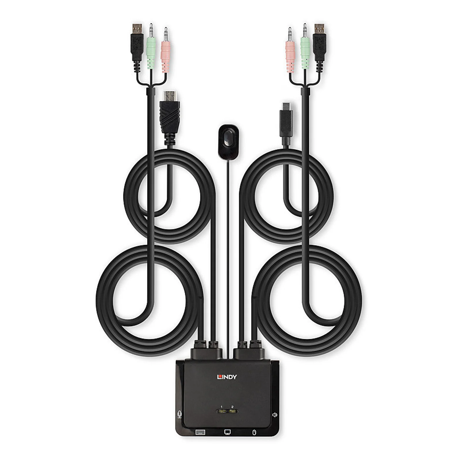 Lindy Switch KVM 2 Ports HDMI 4K60, USB Type C, USB 2.0 & Audio avec Câbles