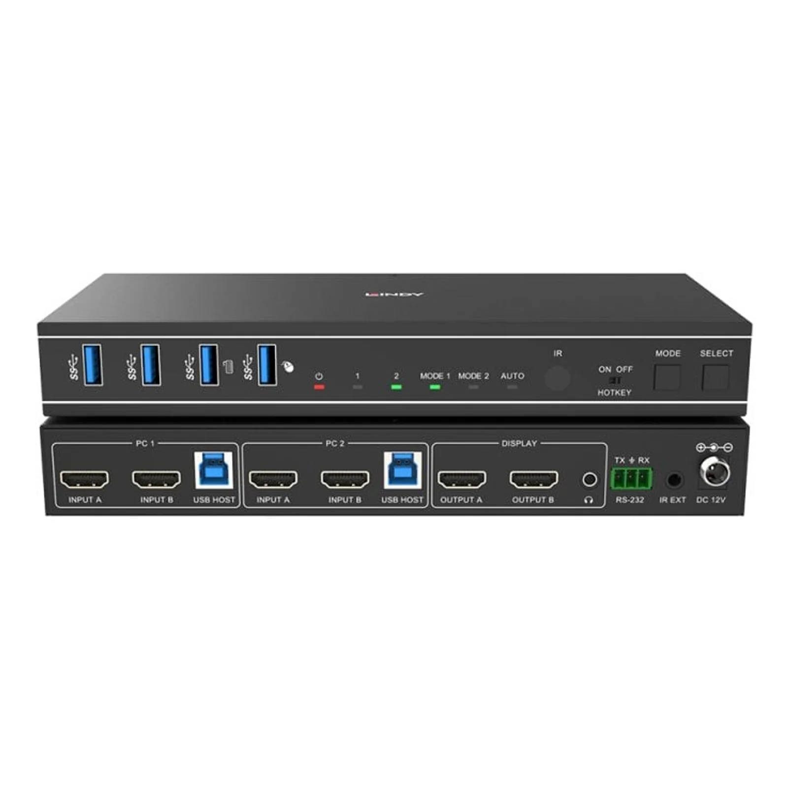 Lindy Switch KVM Dual Head HDMI 4K60, USB 3.0, 2 Ports