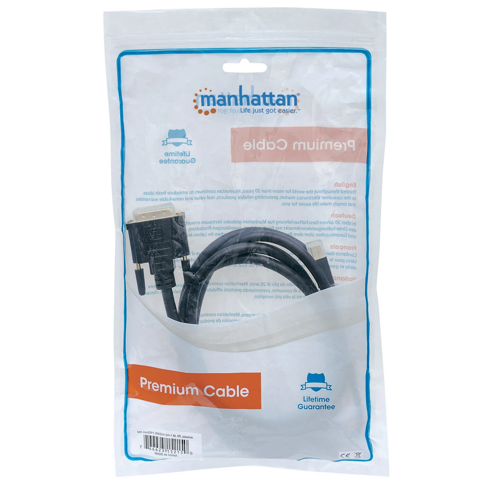 Manhattan 152150 câble vidéo et adaptateur 1,8 m Mini DisplayPort DVI-D Noir