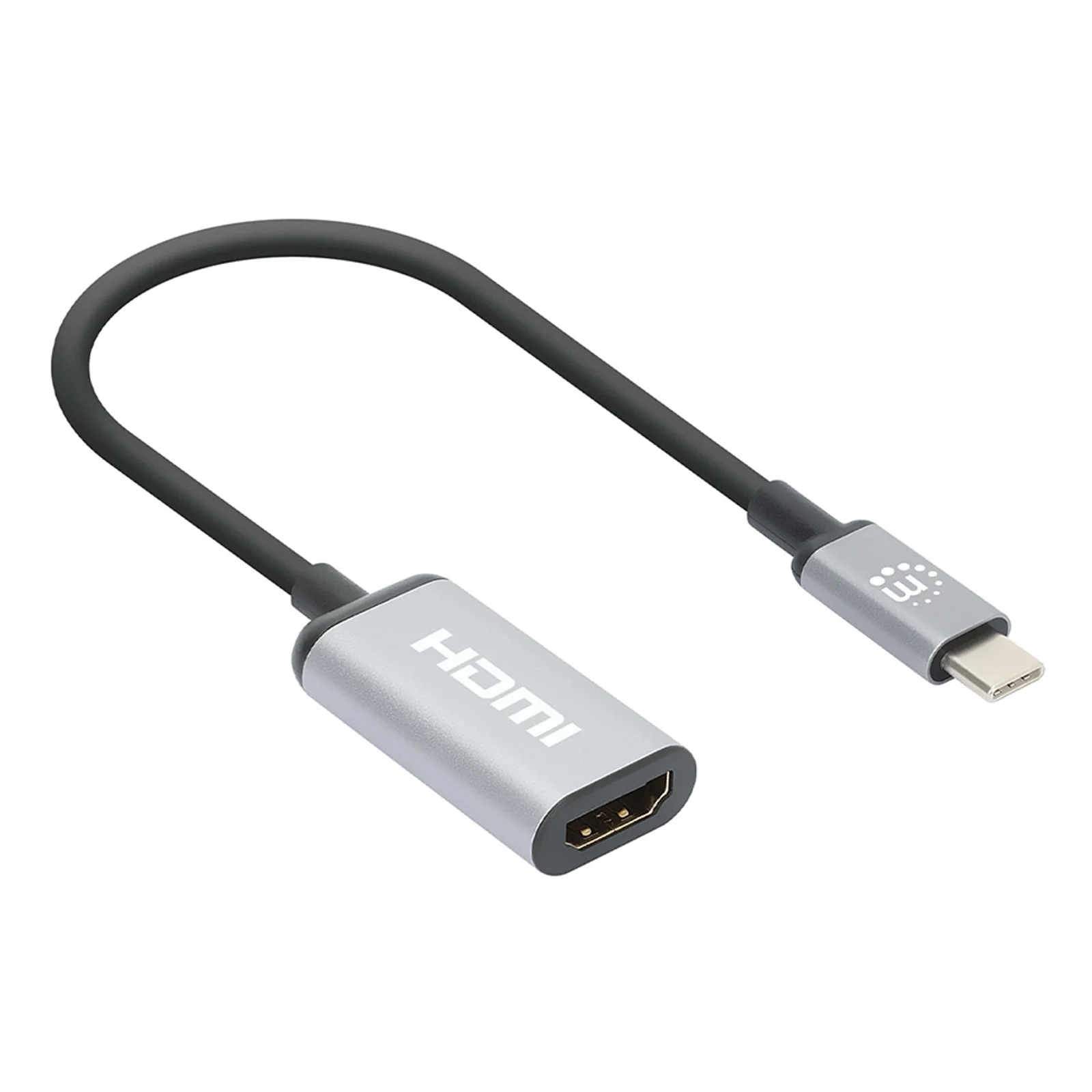 Manhattan 153706 câble vidéo et adaptateur 0,15 m USB Type-C HDMI Type A (Standard) Noir, Argent