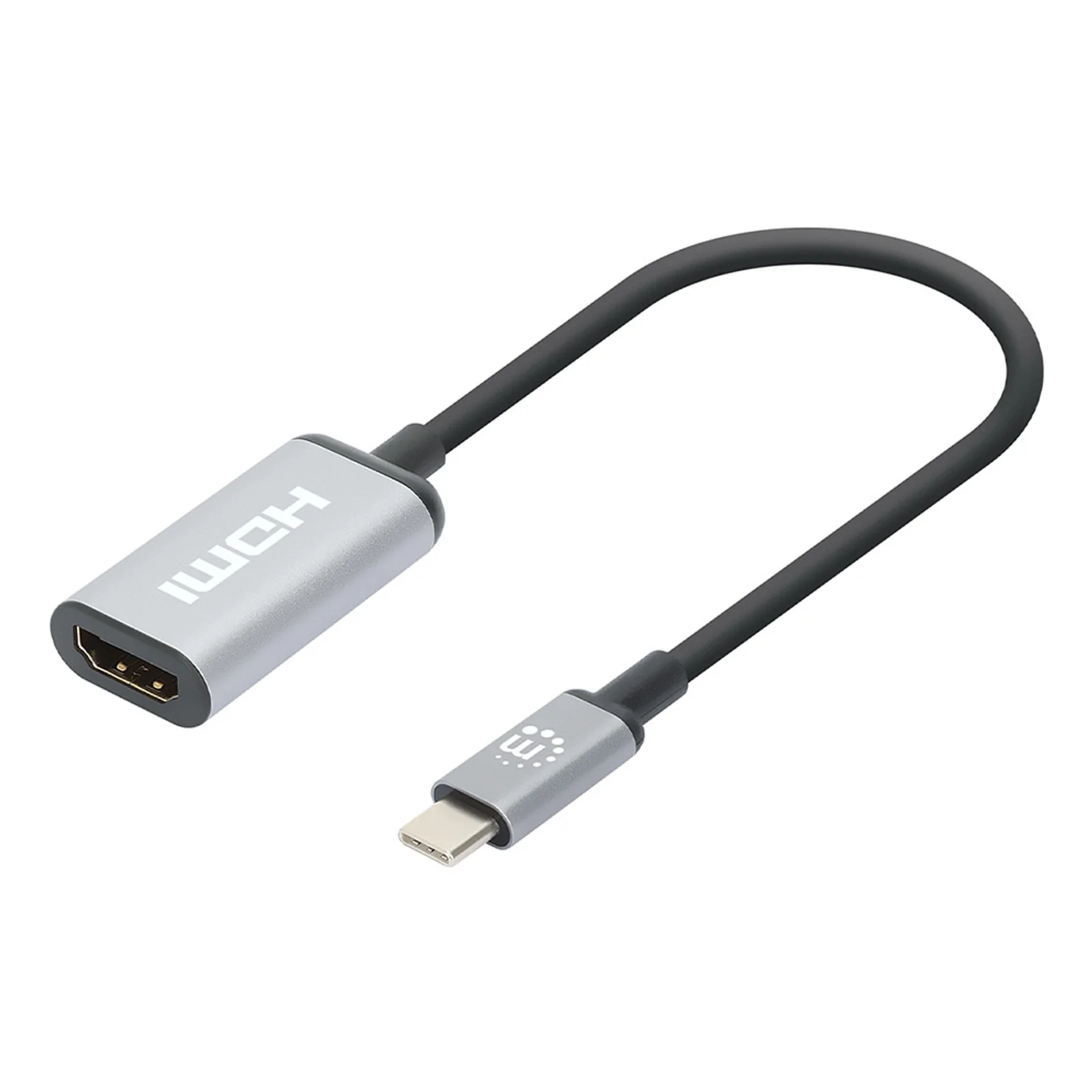 Manhattan 153706 câble vidéo et adaptateur 0,15 m USB Type-C HDMI Type A (Standard) Noir, Argent