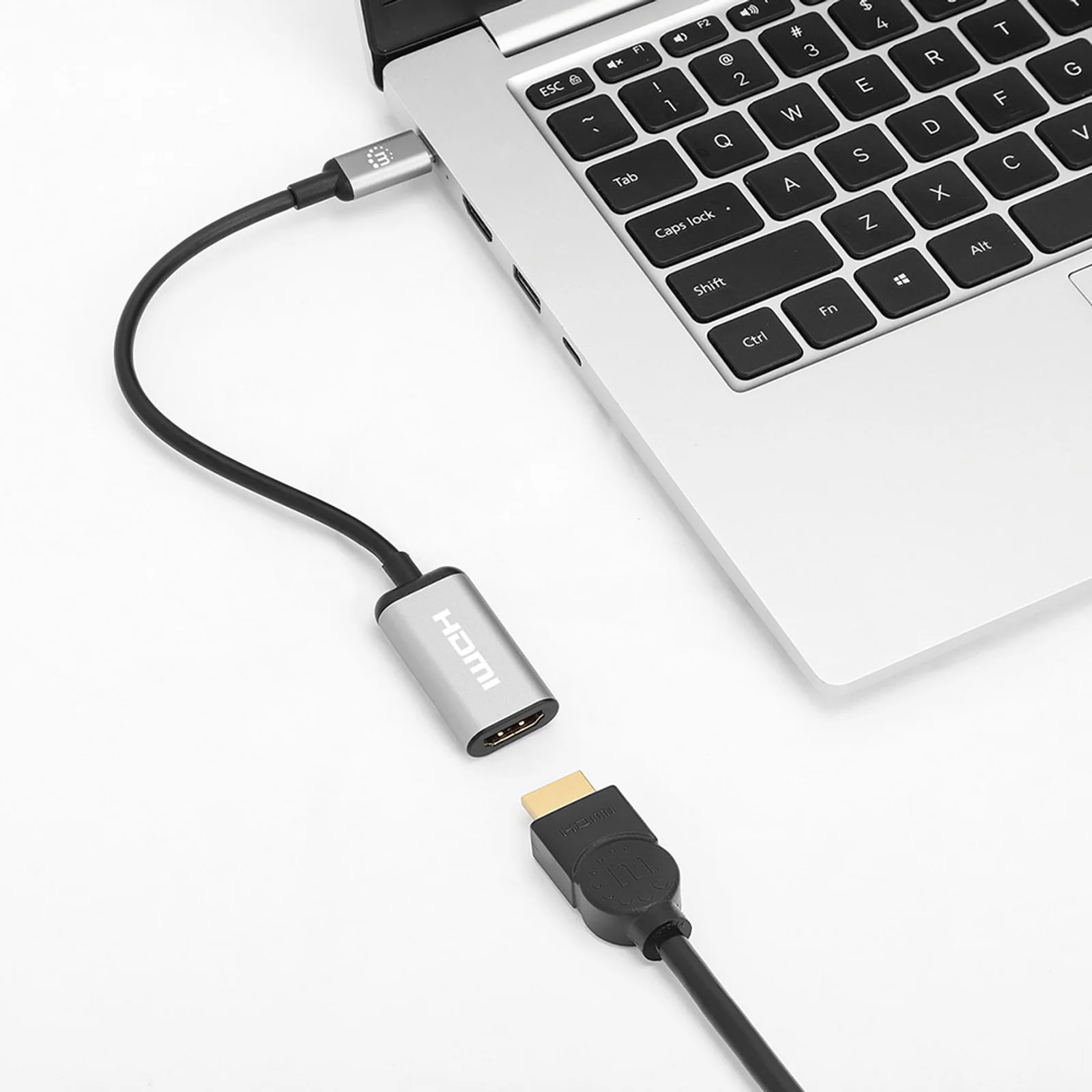 Manhattan 153706 câble vidéo et adaptateur 0,15 m USB Type-C HDMI Type A (Standard) Noir, Argent