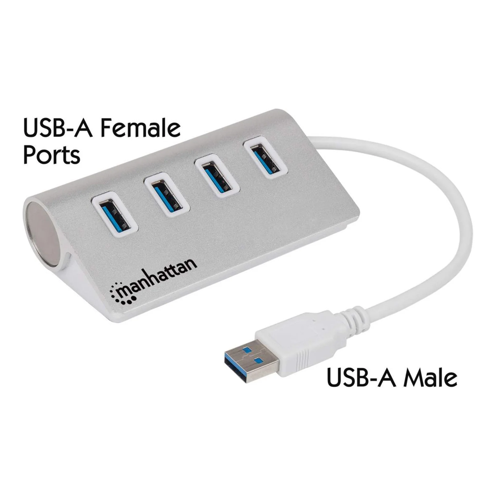 Manhattan 163767 hub & concentrateur USB 3.2 Gen 1 (3.1 Gen 1) Type-A 5000 Mbit/s Aluminium, Blanc