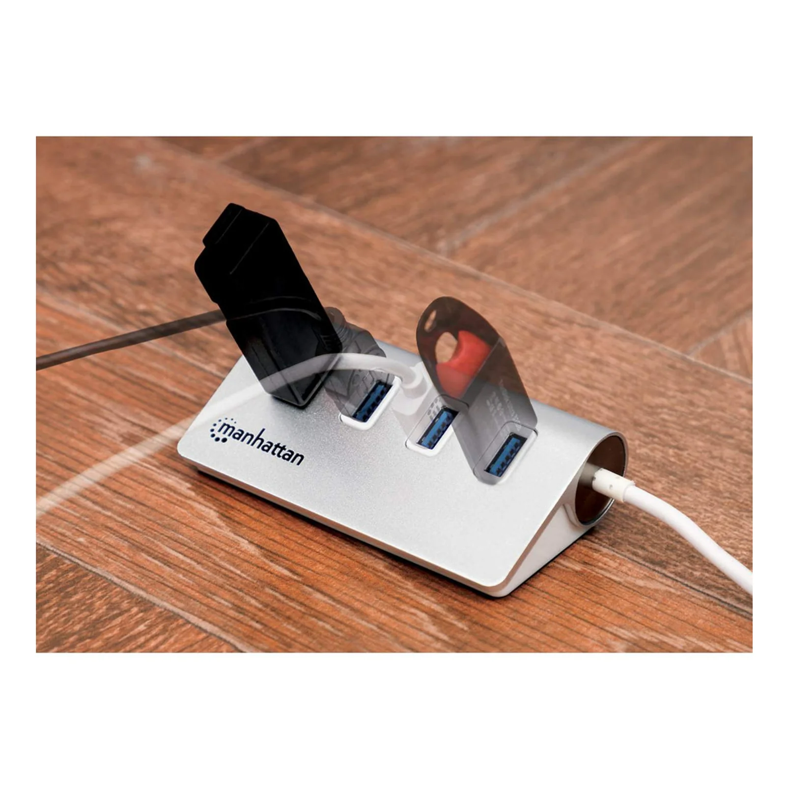 Manhattan 163767 hub & concentrateur USB 3.2 Gen 1 (3.1 Gen 1) Type-A 5000 Mbit/s Aluminium, Blanc