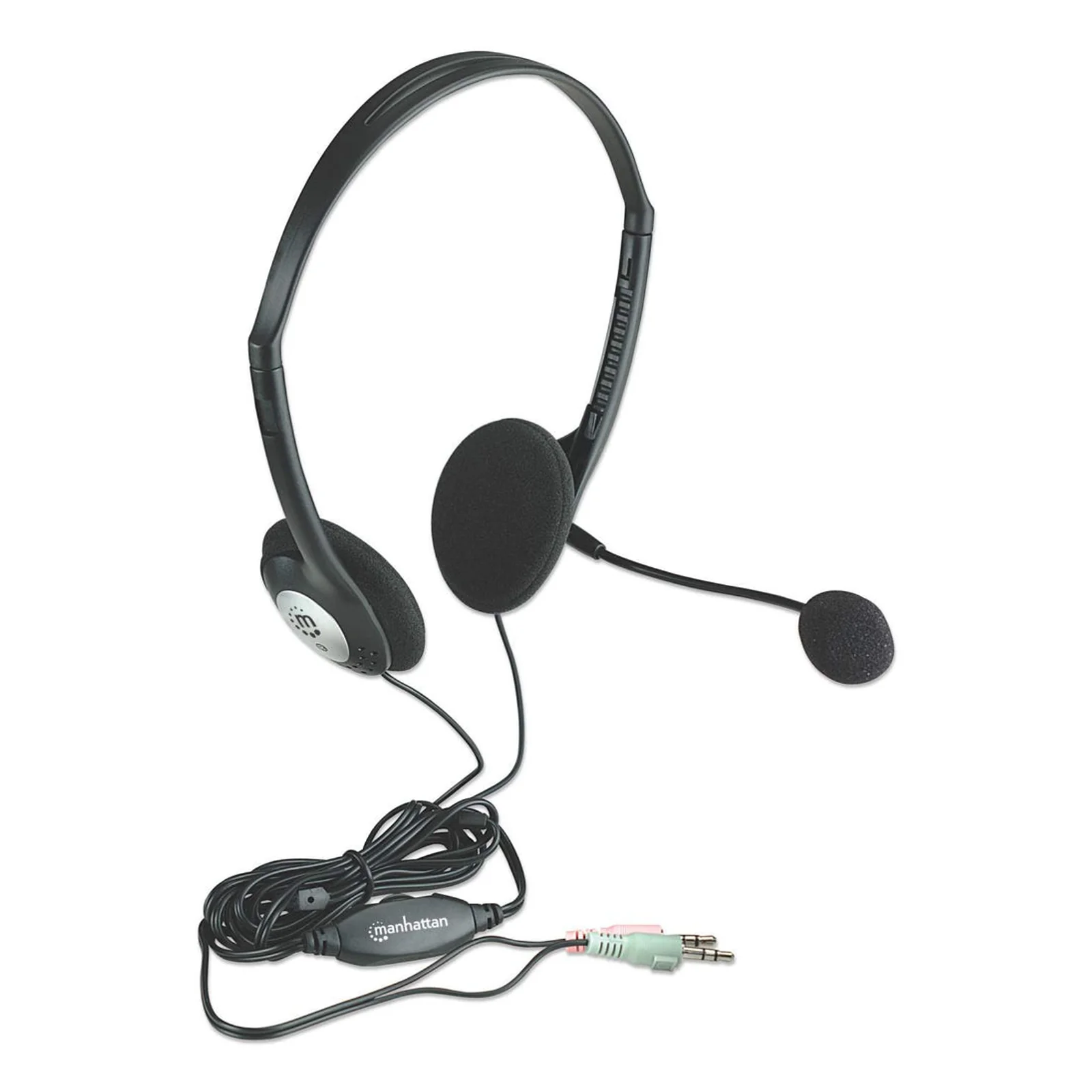 Manhattan 164429 casque Avec fil Arceau Appels/Musique Noir, Argent