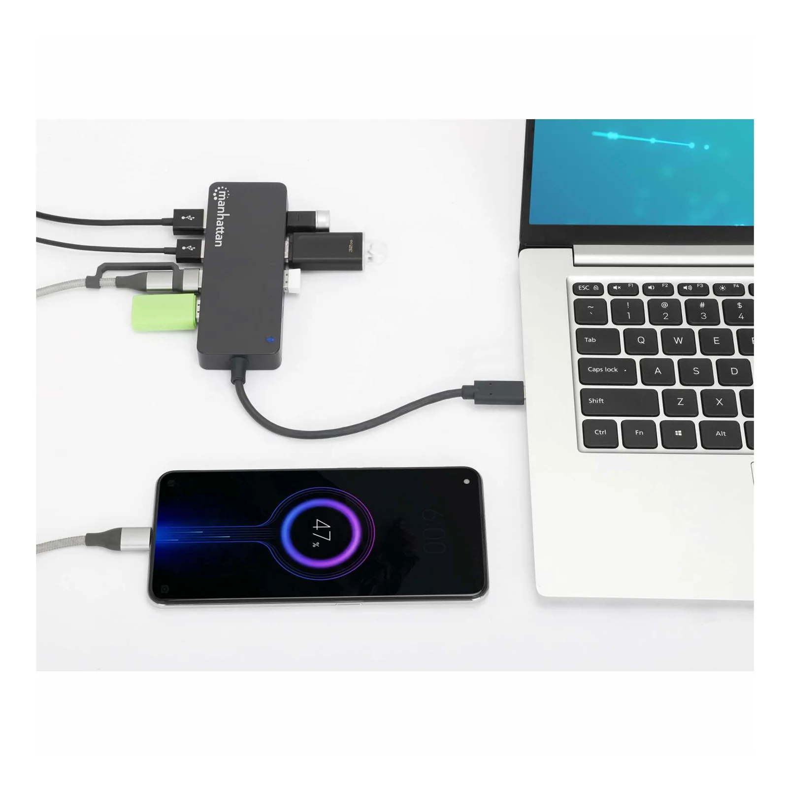 Manhattan 168410 hub & concentrateur USB Type-C 5000 Mbit/s Noir