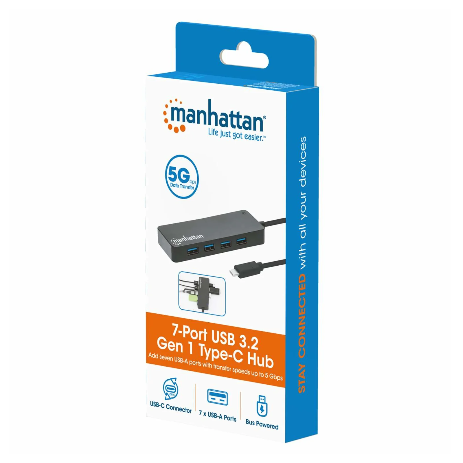 Manhattan 168410 hub & concentrateur USB Type-C 5000 Mbit/s Noir