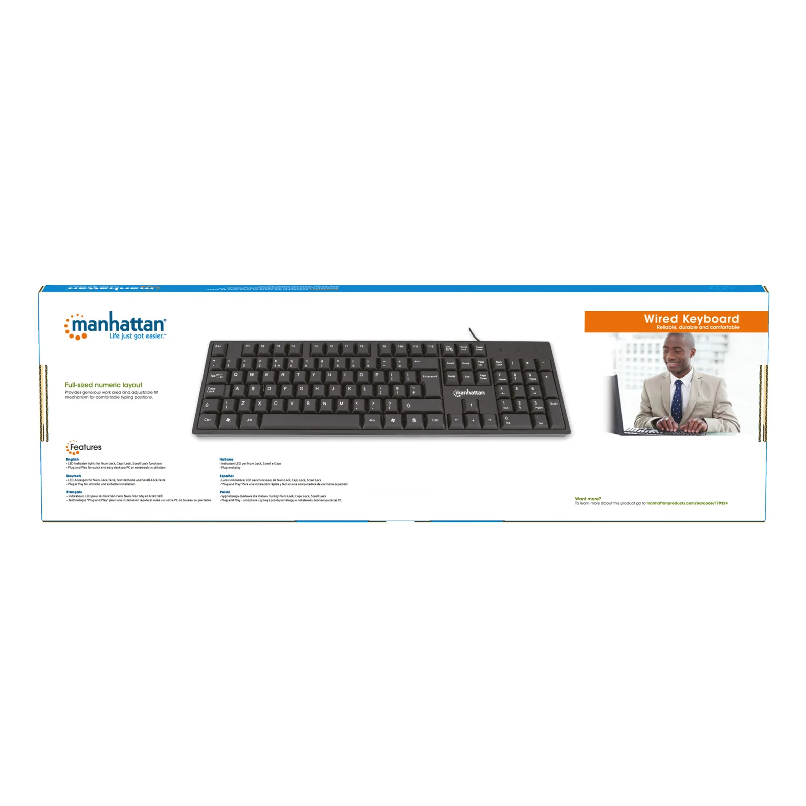 Manhattan 179324 clavier Bureau USB QWERTZ Noir