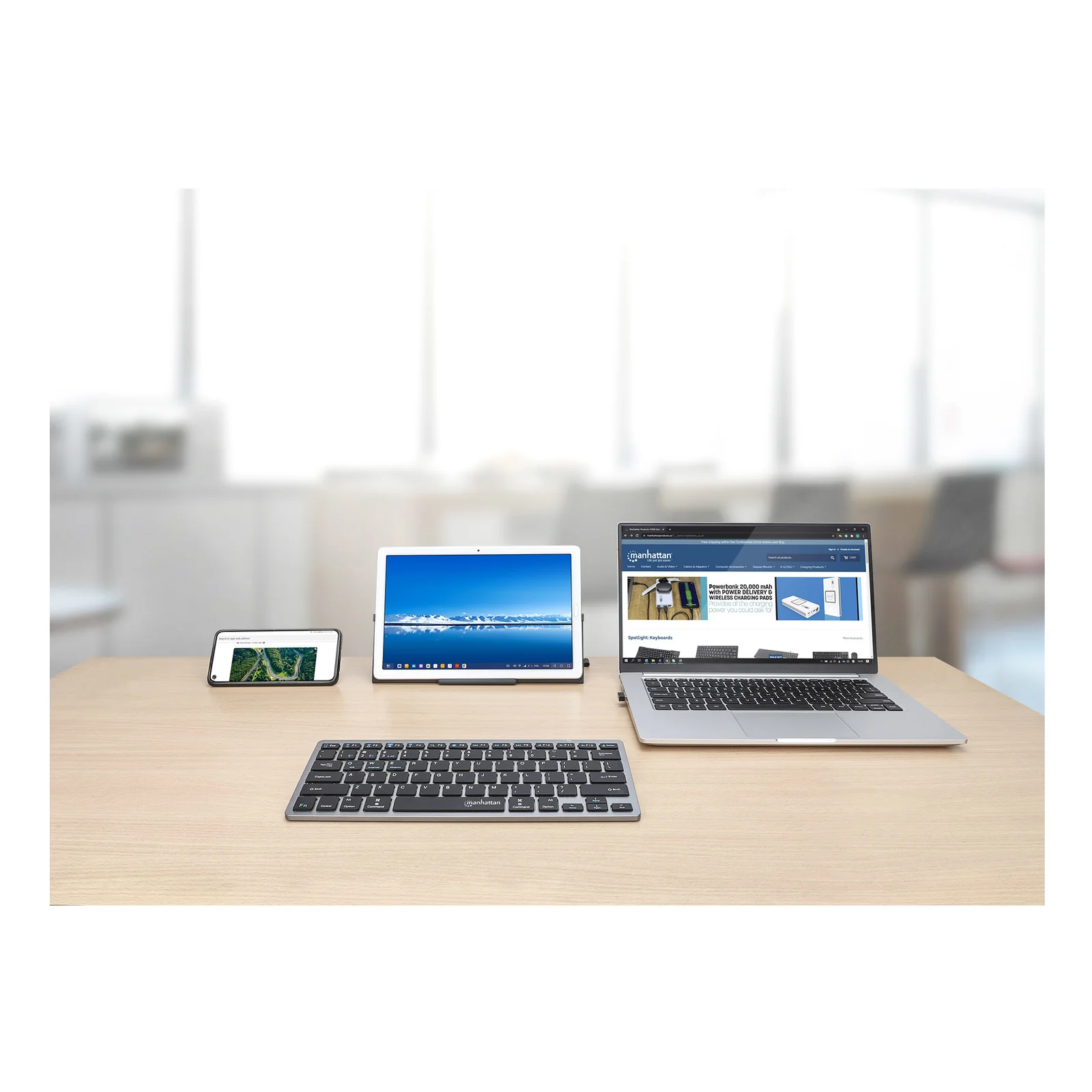 Manhattan 180559 clavier Bureau RF sans fil + Bluetooth QWERTZ Allemand Noir, Gris