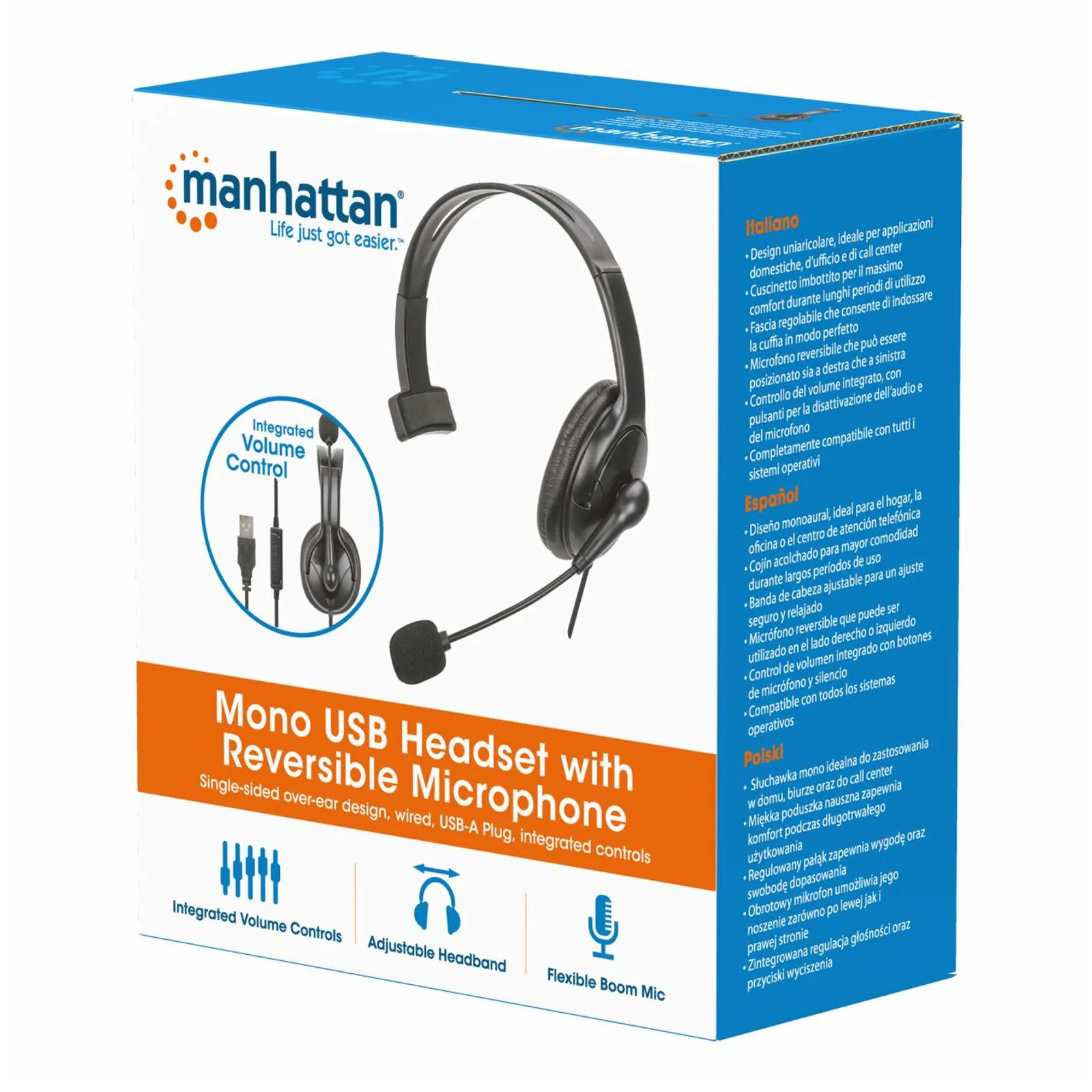 Manhattan 180849 casque Avec fil Arceau Bureau/Centre d'appels USB Type-A Noir