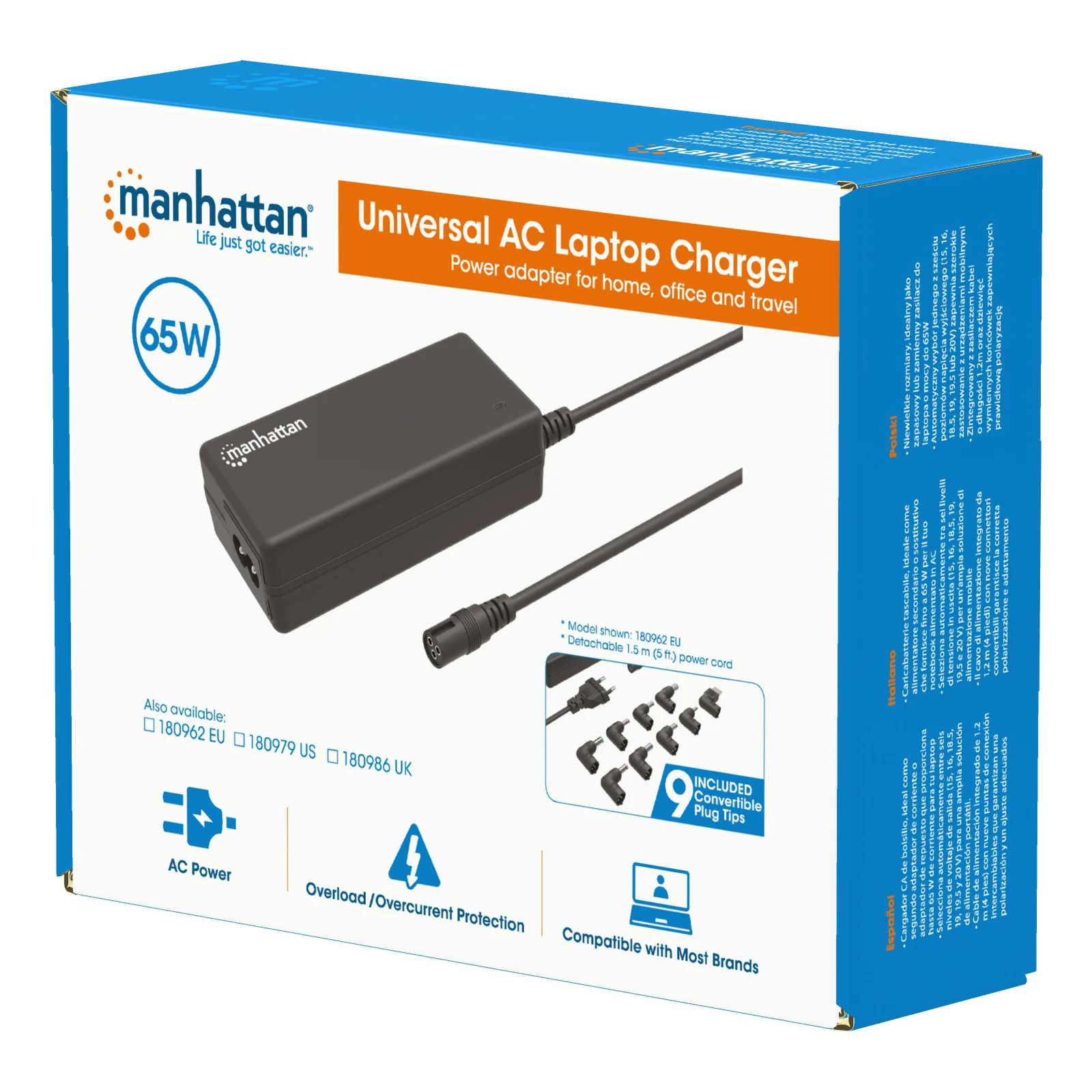 Manhattan 180962 adaptateur de puissance & onduleur Intérieure 65 W Noir
