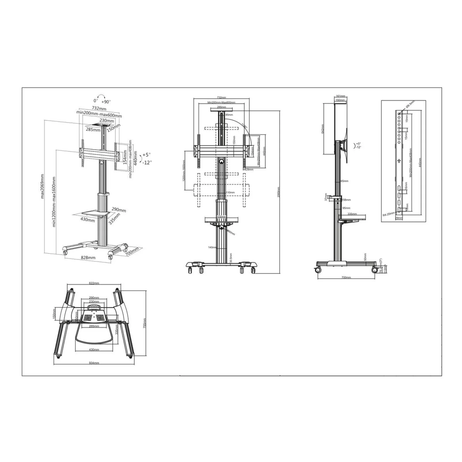 Manhattan 461245 support d'écran plat pour bureau 177,8 cm (70") Sol Noir, Argent