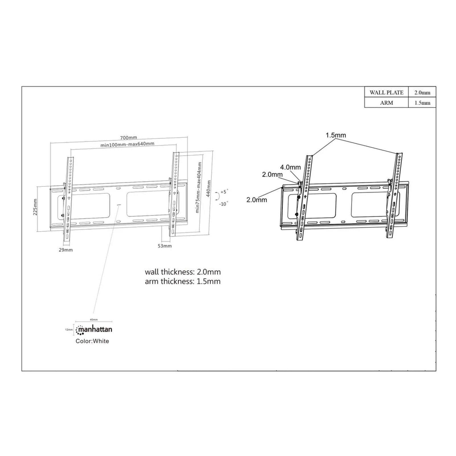 Manhattan 461481 support d'écran plat pour bureau 2,03 m (80") Mur Noir