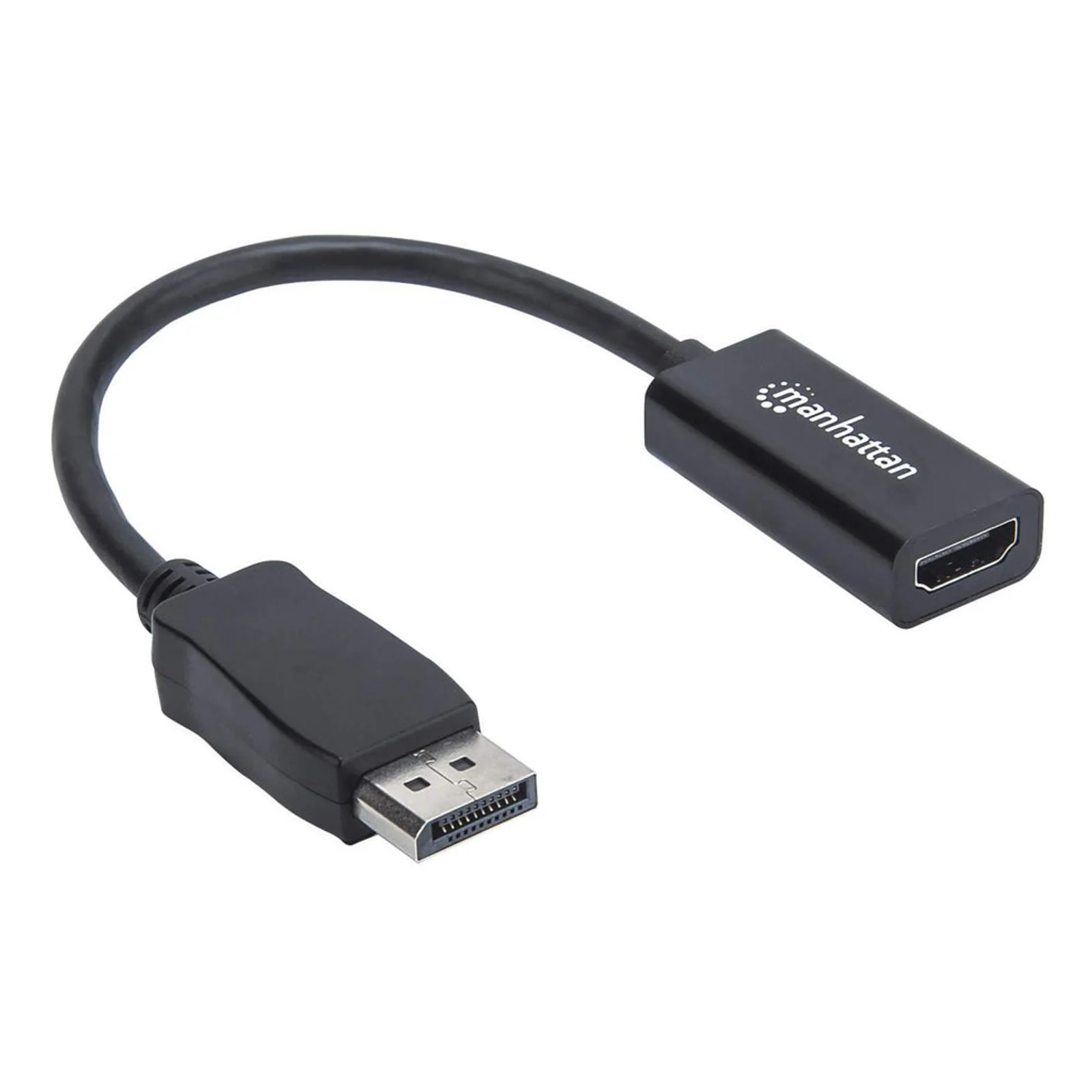 Manhattan Adaptateur câble DisplayPort 1.1 vers HDMI, 1080p à 60 Hz, mâle vers femelle, 15 cm, DP avec verrouillage, non bidirectionnel, noir, garantie 3 ans, équivalent à DP2HDMI