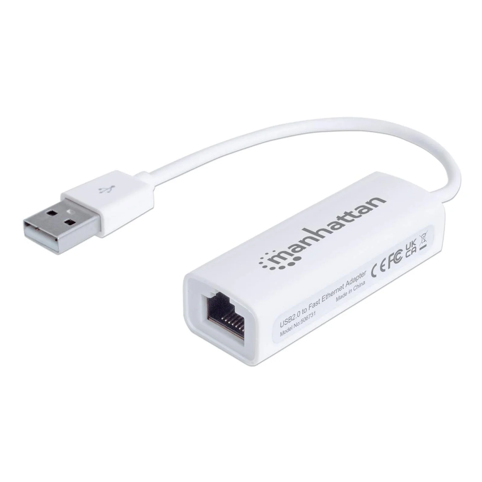 Adaptateur Fast Ethernet USB-A, réseau 10/100 Mbit/s, 480 Mbit/s (USB 2.0), RJ45, blanc, garantie 3 ans