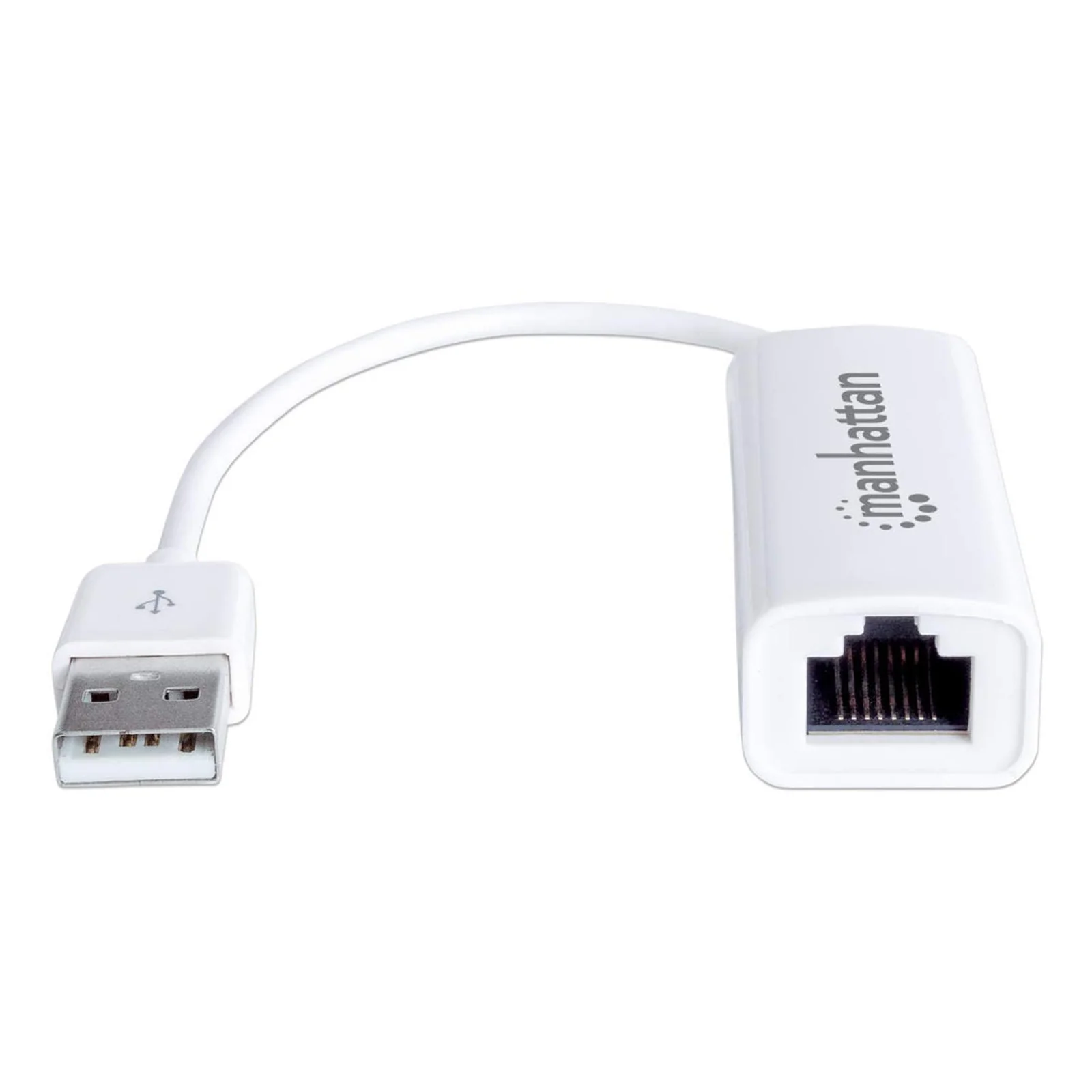 Manhattan Adaptateur Fast Ethernet USB-A, réseau 10/100 Mbit/s, 480 Mbit/s (USB 2.0), RJ45, blanc, garantie 3 ans