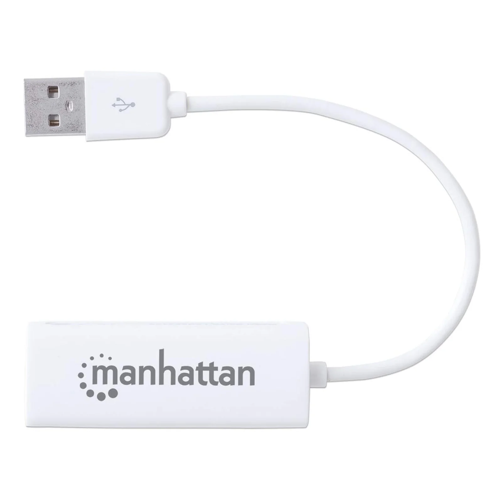 Manhattan Adaptateur Fast Ethernet USB-A, réseau 10/100 Mbit/s, 480 Mbit/s (USB 2.0), RJ45, blanc, garantie 3 ans