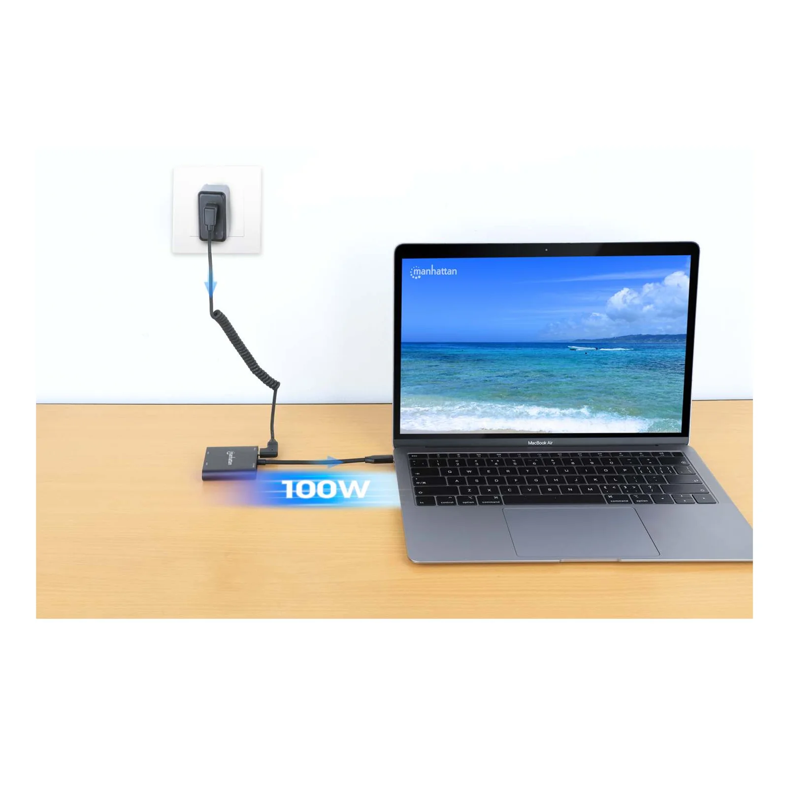 Manhattan Adaptateur USB-C vers double HDMI + USB-A, double 4K@30Hz ou 4K@60Hz (un écran), PD 100 W, 480 Mbit/s (USB 2.0), câble 15 cm, noir, garantie 3 ans