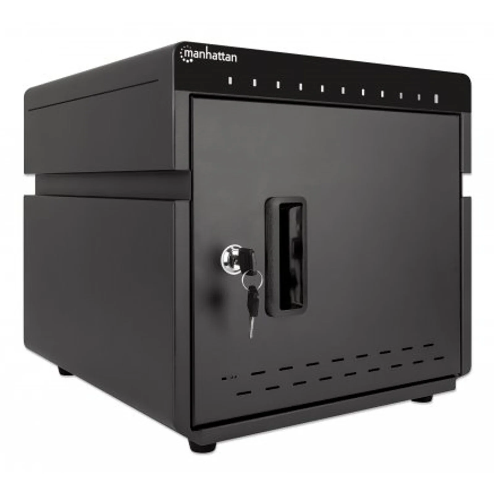 Manhattan Armoire de charge USB-C de bureau 10 appareils (iPad jusqu’à 11"), pour tablettes et smartphones, compartiments 264×22×235 mm, câbles non inclus (câble USB-C 354868 suggéré), verrouillable, alternative aux chariots de charge, câbles EU/UK inclus
