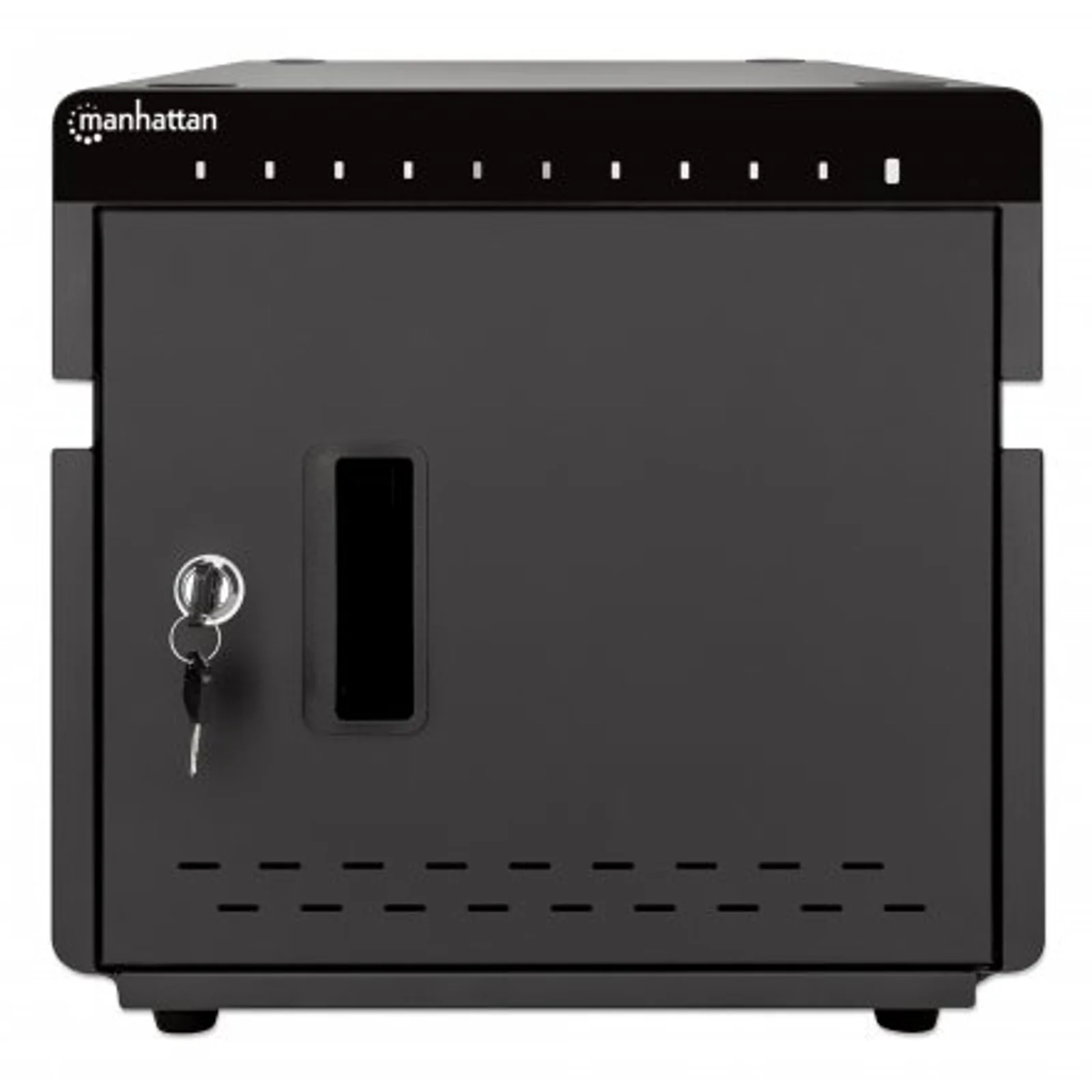 Manhattan Armoire de charge USB-C de bureau 10 appareils (iPad jusqu’à 11"), pour tablettes et smartphones, compartiments 264×22×235 mm, câbles non inclus (câble USB-C 354868 suggéré), verrouillable, alternative aux chariots de charge, câbles EU/UK inclus