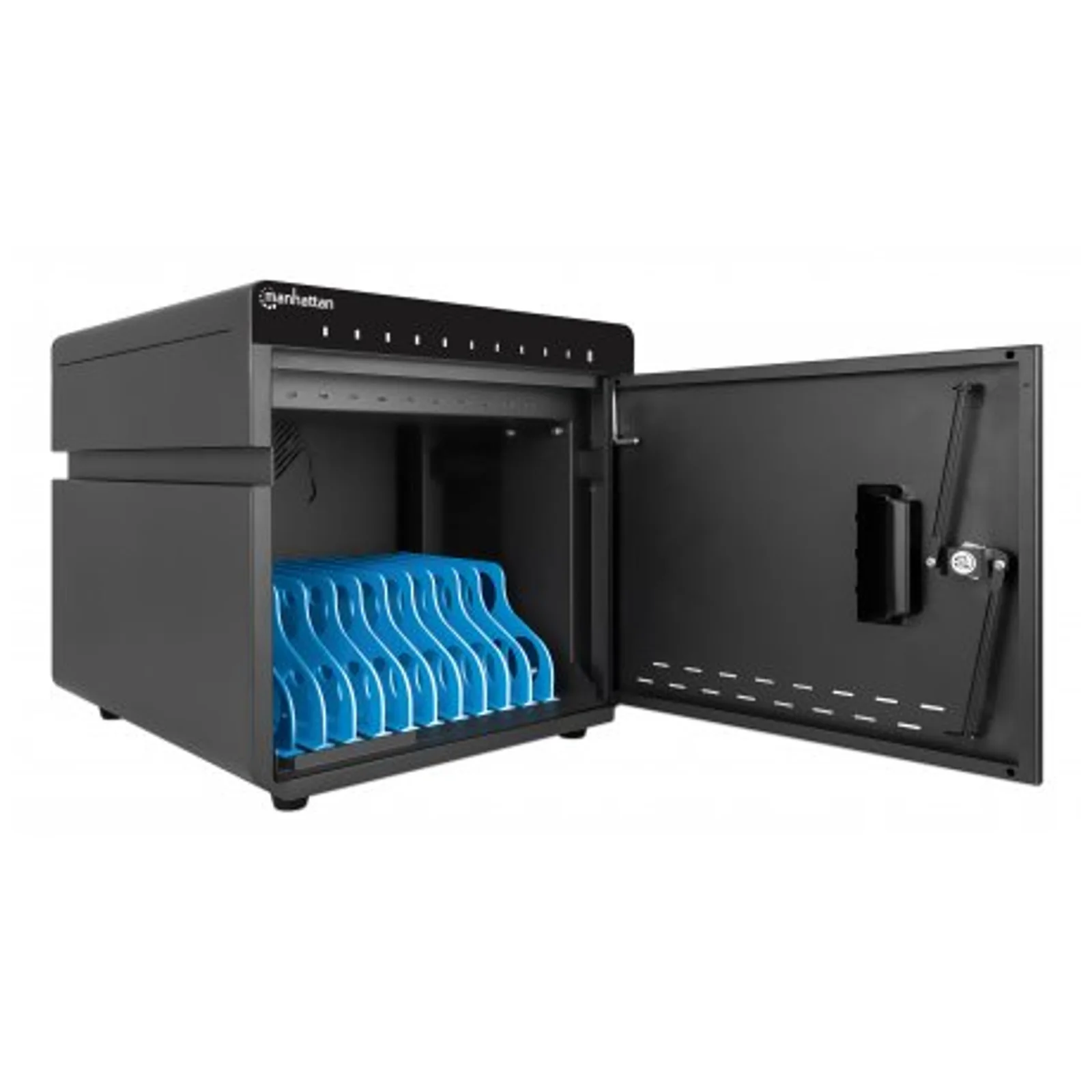 Manhattan Armoire de charge USB-C de bureau 10 appareils (iPad jusqu’à 11"), pour tablettes et smartphones, compartiments 264×22×235 mm, câbles non inclus (câble USB-C 354868 suggéré), verrouillable, alternative aux chariots de charge, câbles EU/UK inclus