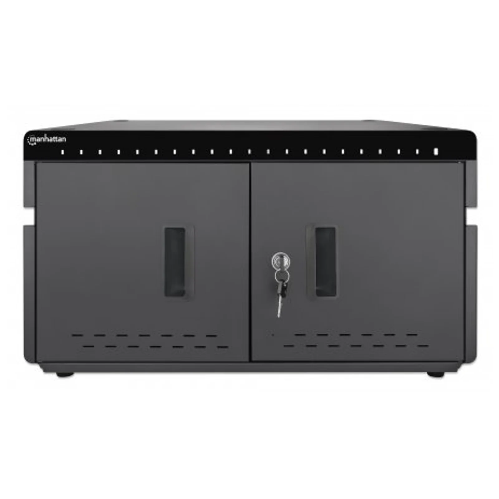 Manhattan Armoire de charge USB-C de bureau 20 appareils (iPad jusqu’à 11"), pour tablettes et smartphones, compartiments 264×22×235 mm, câbles non inclus (câble USB-C 354868 suggéré), verrouillable, alternative aux chariots de charge, câbles EU/UK inclus
