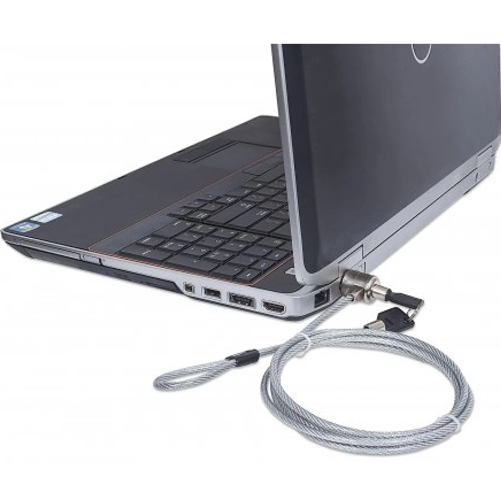Manhattan Câble antivol pour ordinateur portable (Kensington) avec 2 clés, compatible avec encoche Kensington standard, câble de 1,5 m, acier avec gaine PVC transparente, garantie à vie