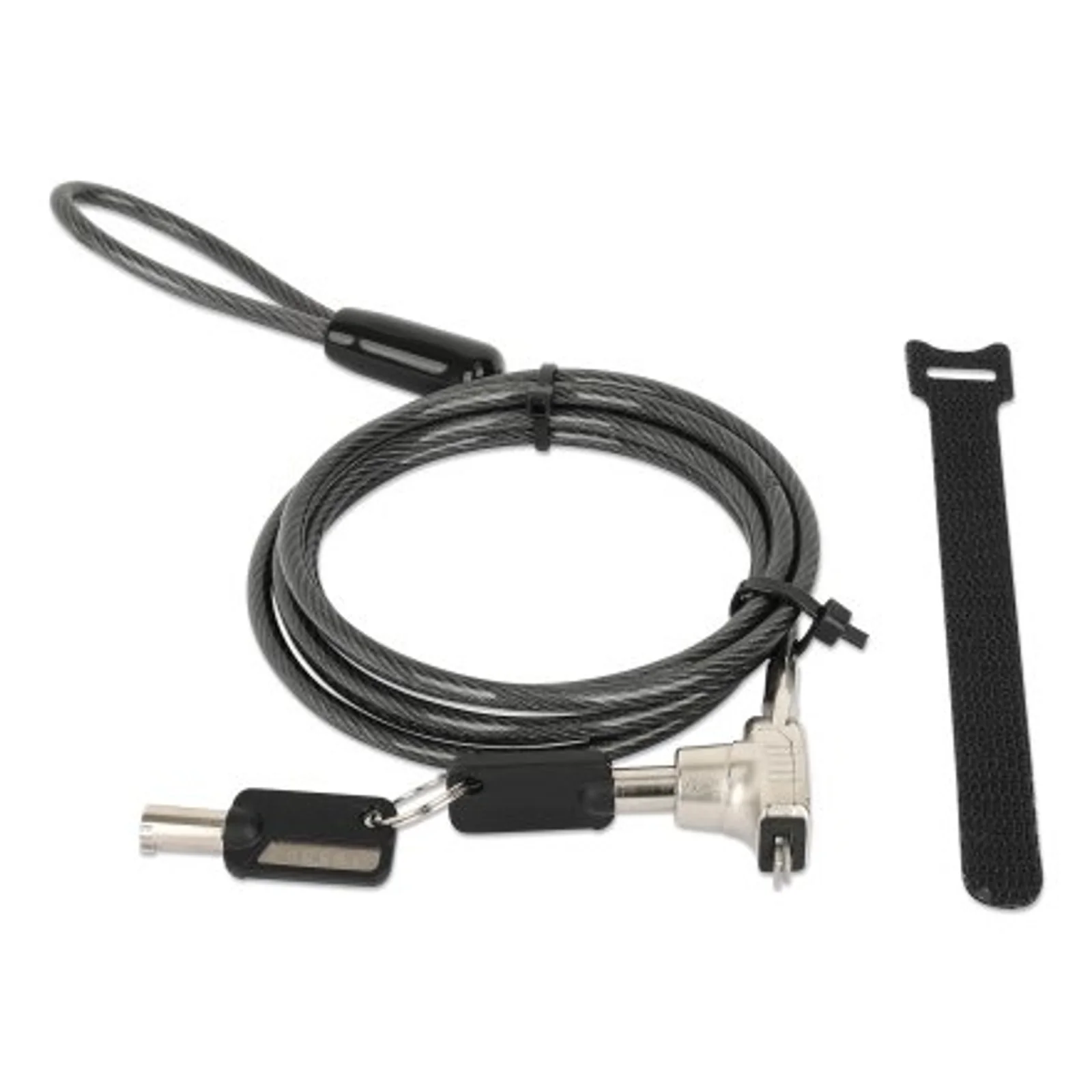Manhattan Câble antivol pour ordinateur portable (Nano) avec 2 clés, compatible avec encoche Nano, câble de 1,5 m, acier avec gaine PVC transparente, garantie à vie