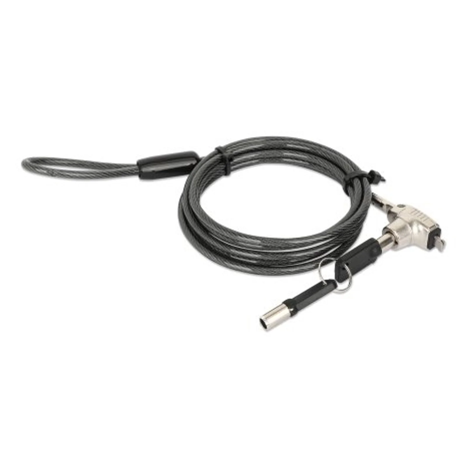 Manhattan Câble antivol pour ordinateur portable (Nano) avec 2 clés, compatible avec encoche Nano, câble de 1,5 m, acier avec gaine PVC transparente, garantie à vie