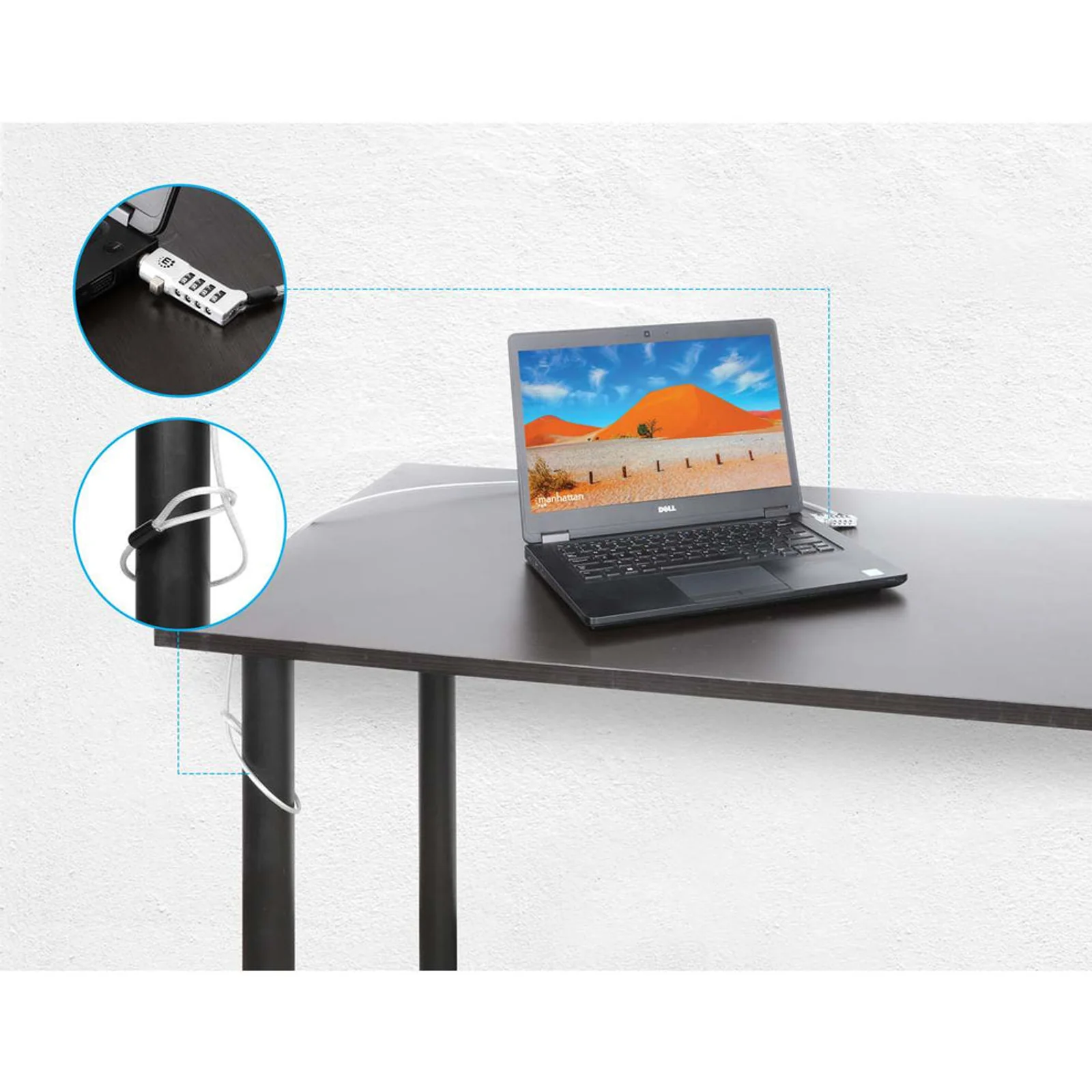 Manhattan Câble antivol universel à combinaison pour ordinateur portable (Noble Wedge®, Nano et K-Slot), 3 en 1, combinaison réinitialisable à 4 chiffres, câble de 1,8 m en acier carbone résistant à la coupe, gaine PVC translucide, argent