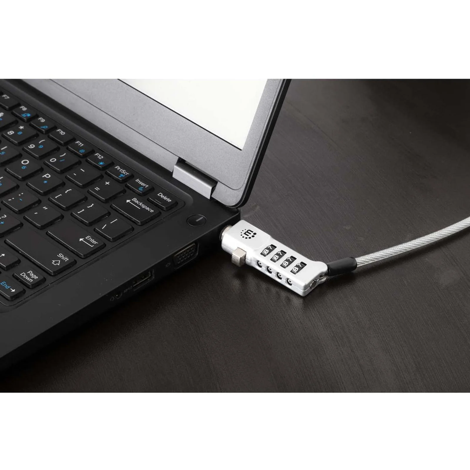 Manhattan Câble antivol universel à combinaison pour ordinateur portable (Noble Wedge®, Nano et K-Slot), 3 en 1, combinaison réinitialisable à 4 chiffres, câble de 1,8 m en acier carbone résistant à la coupe, gaine PVC translucide, argent